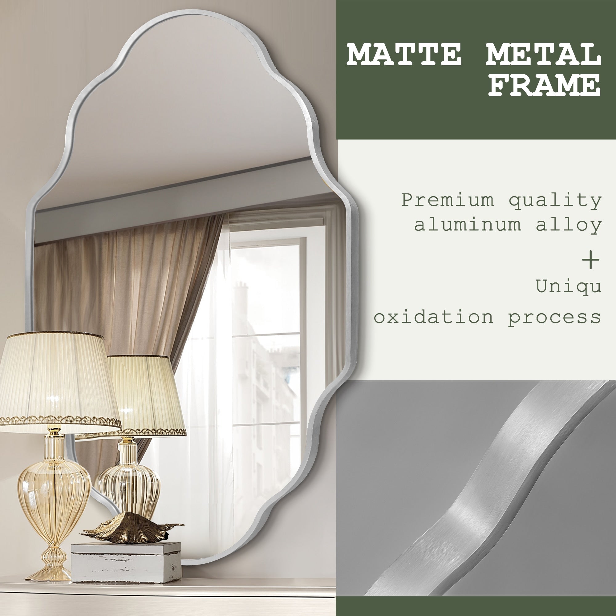 Irregular Aluminum Alloy Framed Wall Mirror Scalloped Wavy Bathroom Mirror