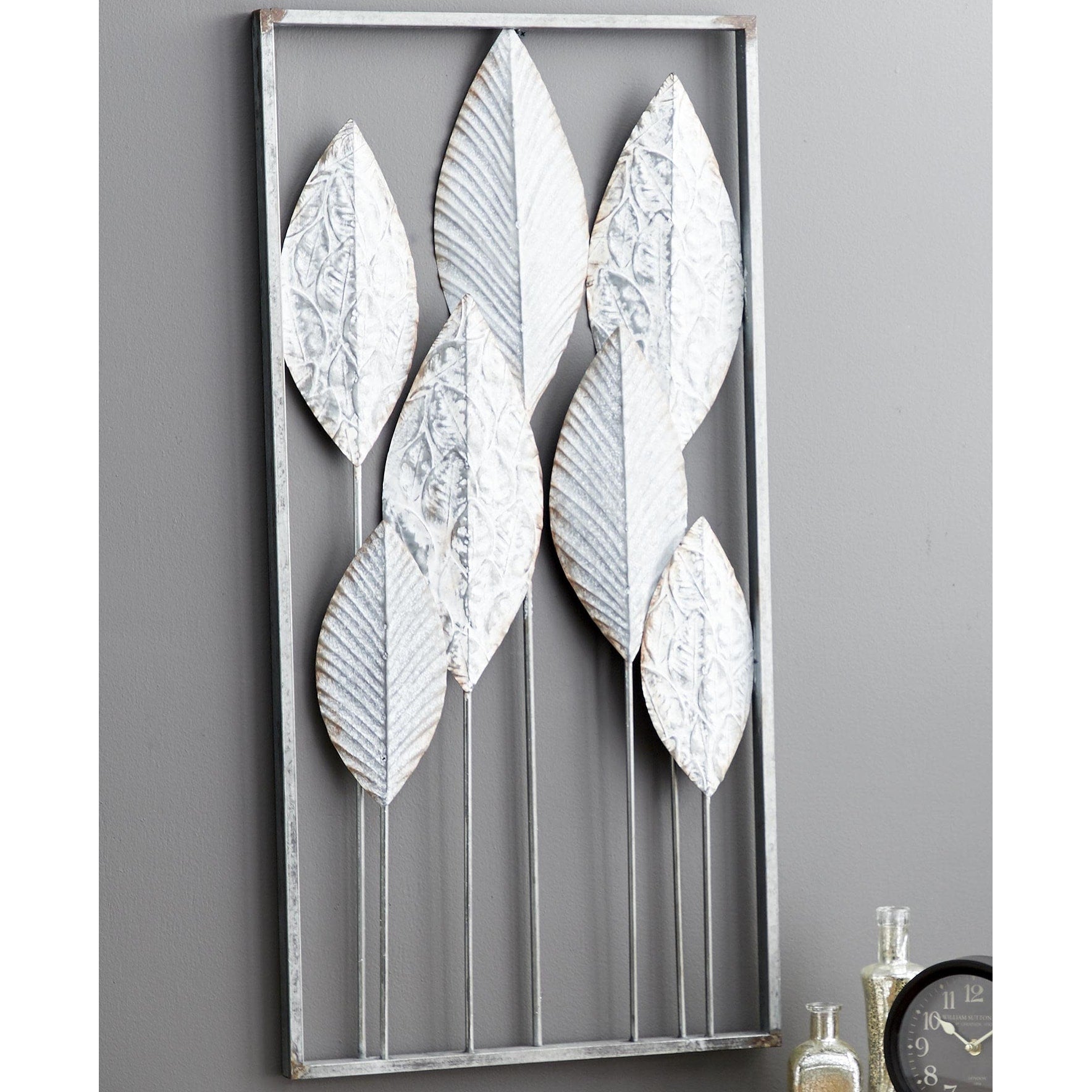 Metal Leaf Tall Cut-Out Home Wall Decor with Intricate Laser Cut Designs - Gray or Bronze - Roche River Decor