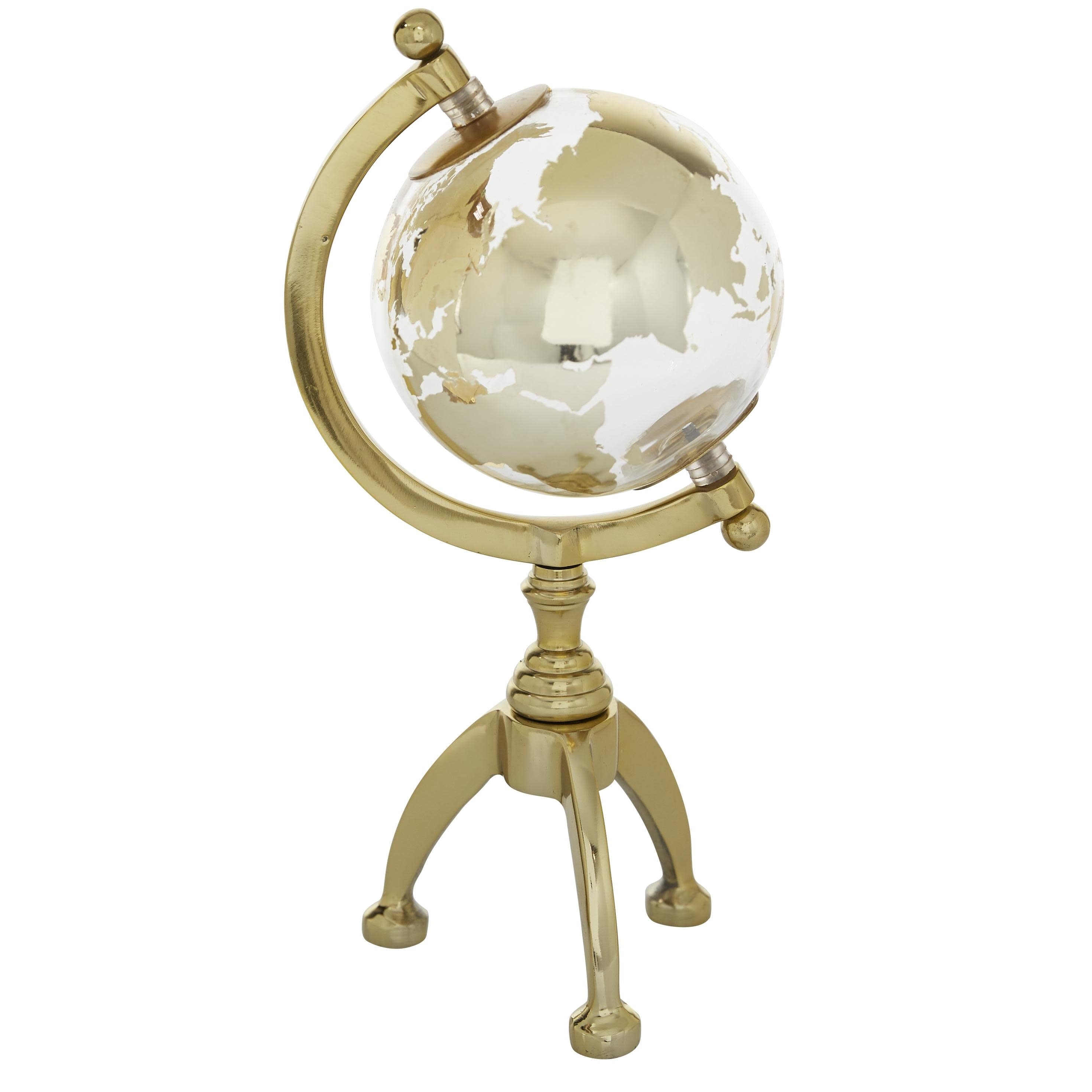 Aluminum Metal Globe with Tripod Base - Silver or Gold - Roche River Decor