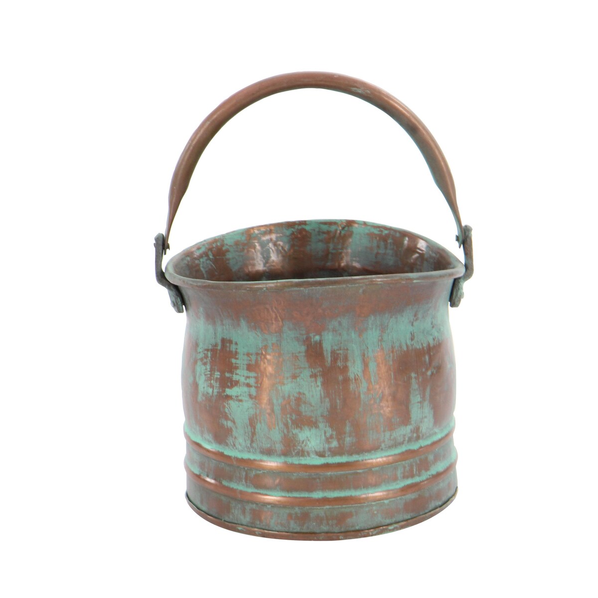 Metal Patina Tulip Style Bucket Indoor Outdoor Planter with Stationary Handles - Set of 3 Copper - Roche River Decor