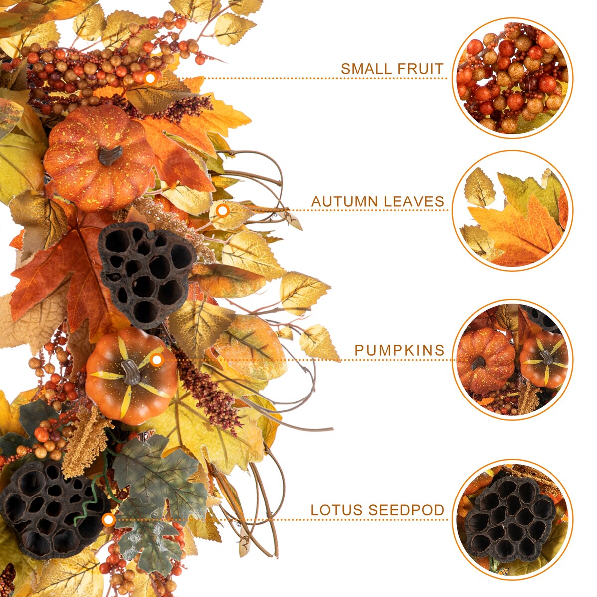 Glitzhome 24D Fall Pumpkin Sunflower Lotus Floral & Wreath for Thanksgiving