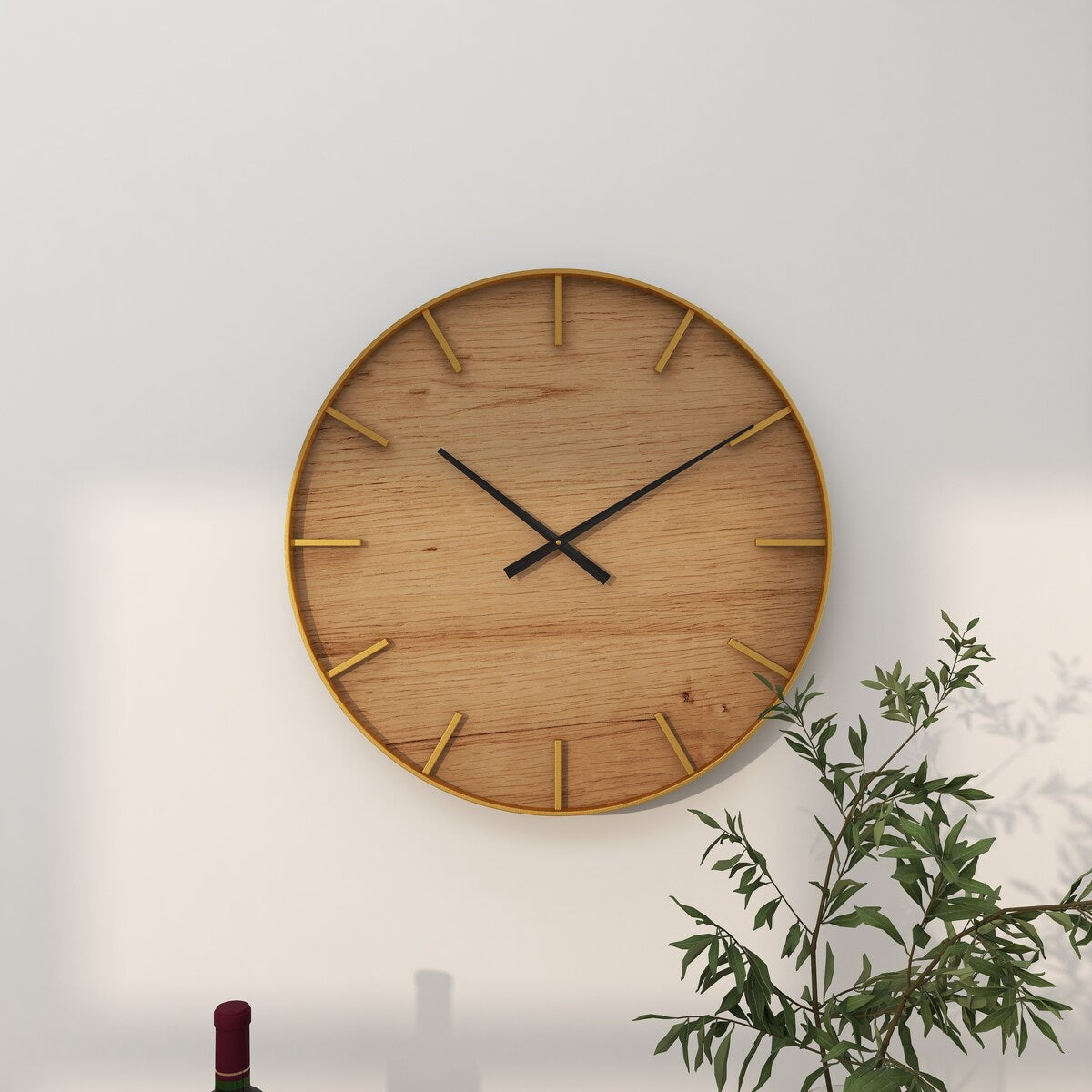 Wooden Decorative Wall Clock with Gold accents - Brown - Roche River Decor