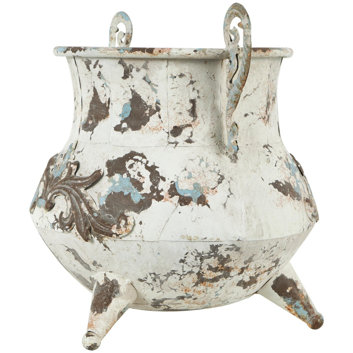 Metal Distressed Decorative Vase - White or Beige - Roche River Decor