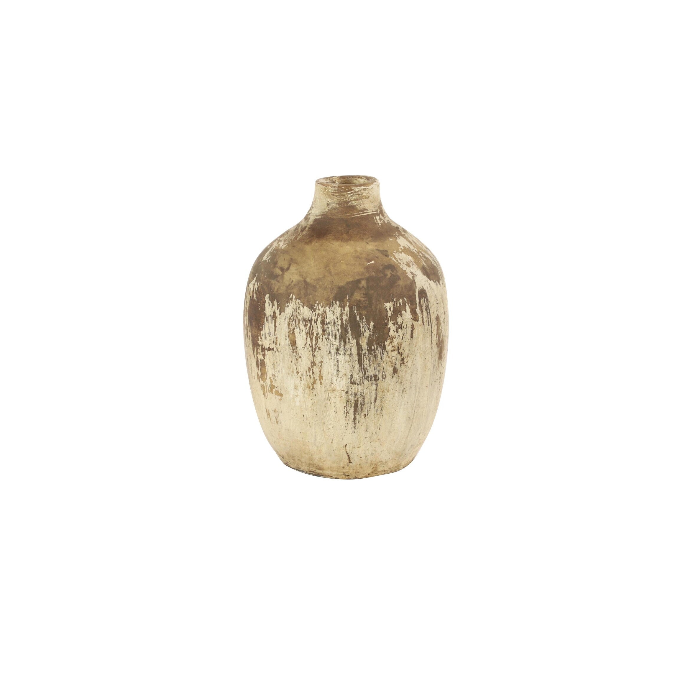 Ceramic Handmade Distressed Decorative Vase - Beige - Roche River Decor