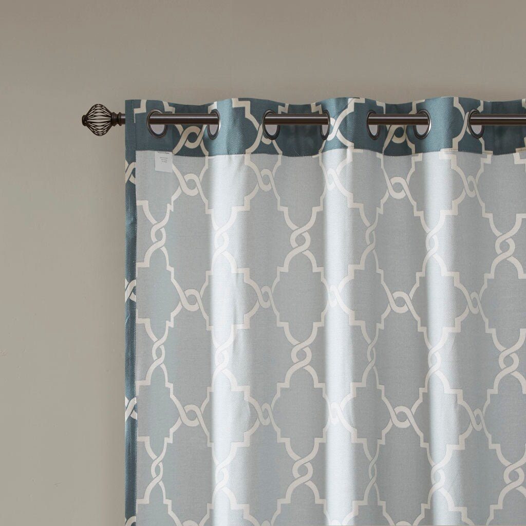 Cotton Blend Curtain Panel Pair, Scroll Geometric Print Grommet Curtain Panel Machine Washable - 63/84/95/108