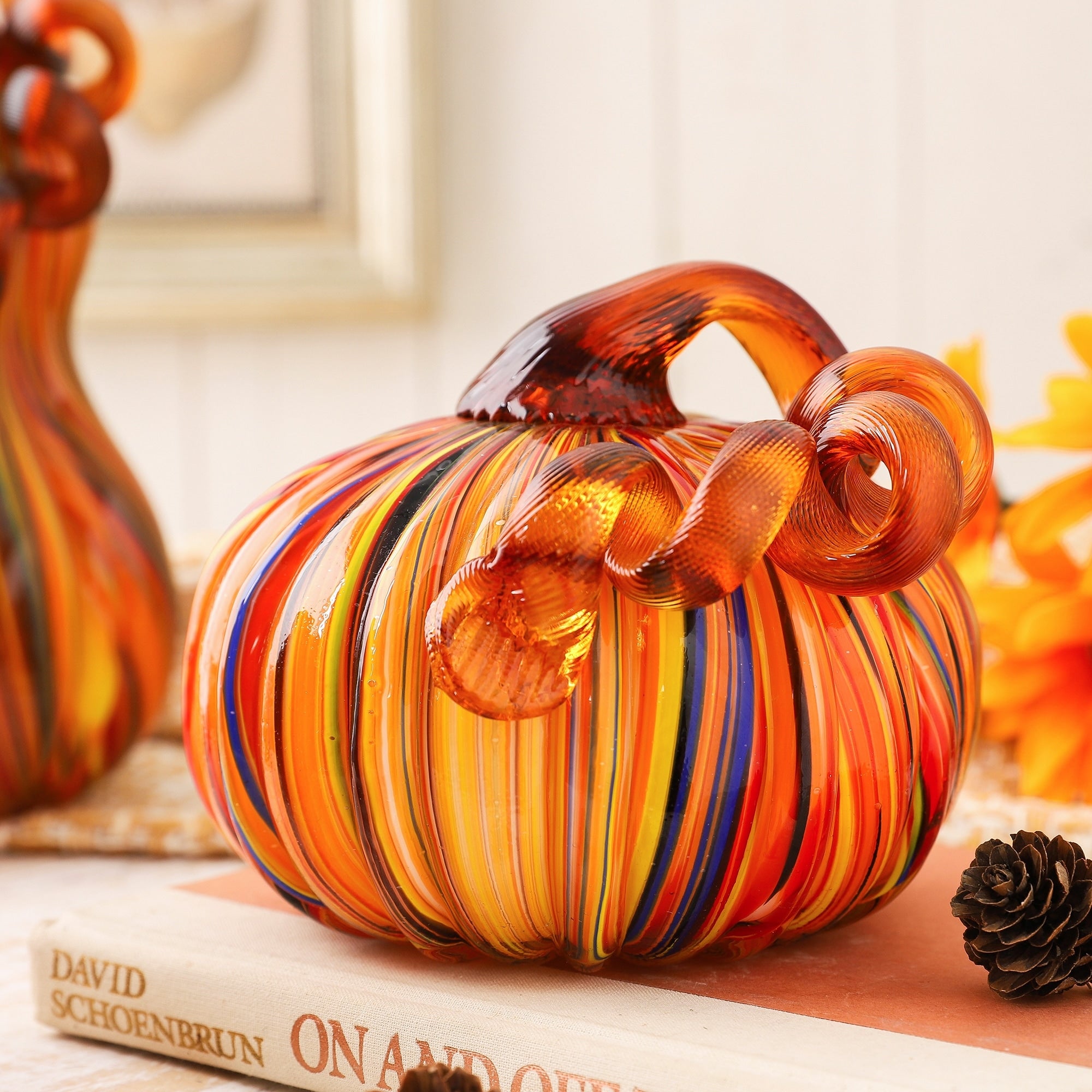 Glitzhome S/2 or S/3 Handblown Glass Pumpkins Thanksgiving Table Centerpiece Fall Harvest Gift Decor