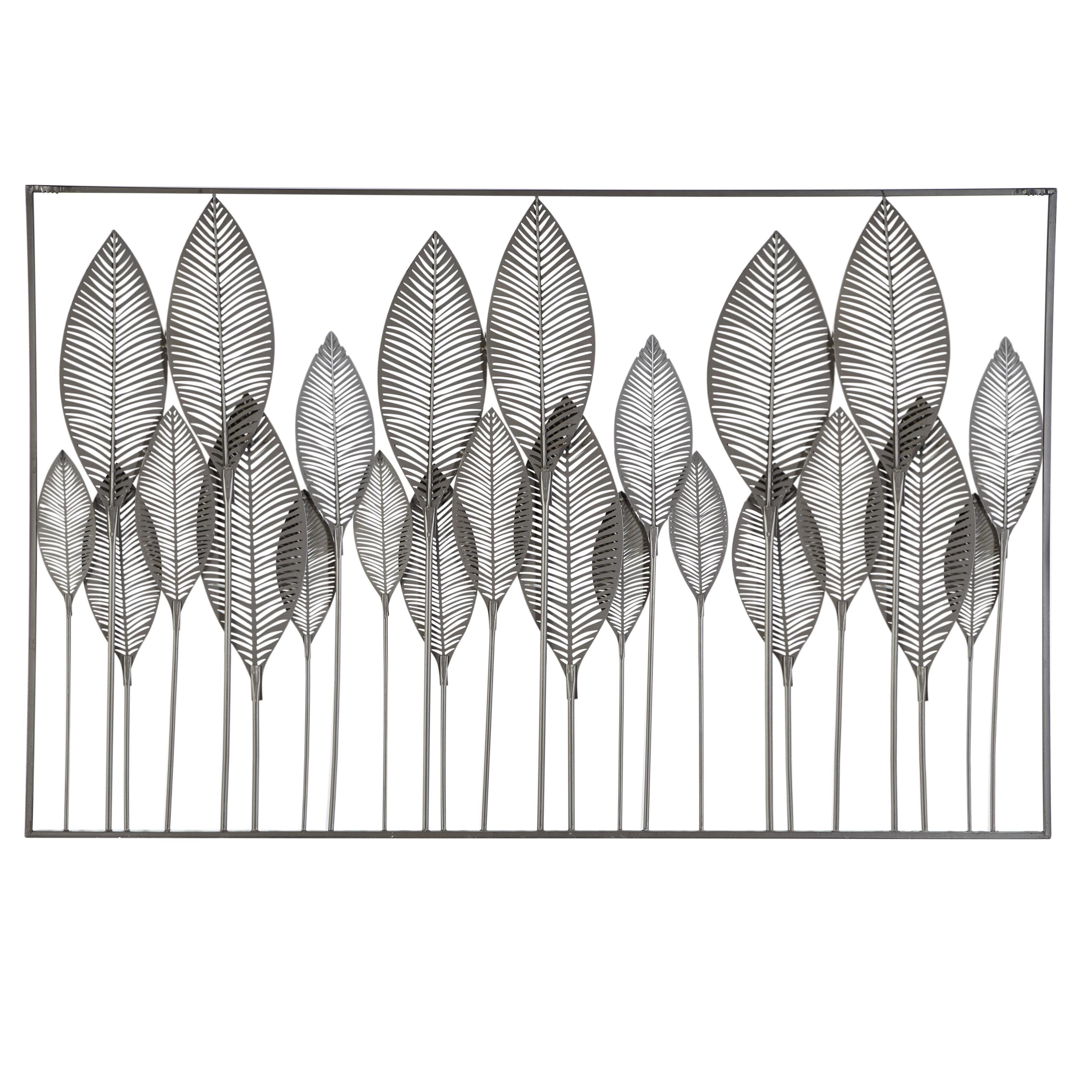 Metal Leaf Tall Cut-Out Home Wall Decor with Intricate Laser Cut Designs - Gray or Bronze - Roche River Decor