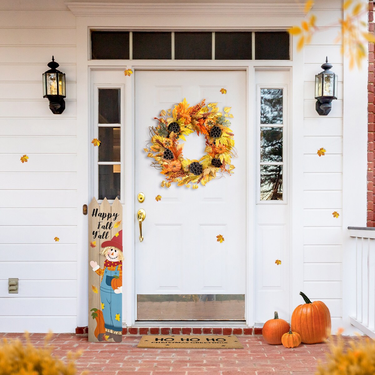 Glitzhome 24D Fall Pumpkin Sunflower Lotus Floral & Wreath for Thanksgiving