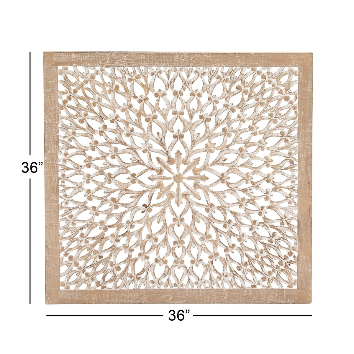 Wood Floral Handmade Intricately Carved Home Wall Decor with Mandala Design - Light Brown - Roche River Decor