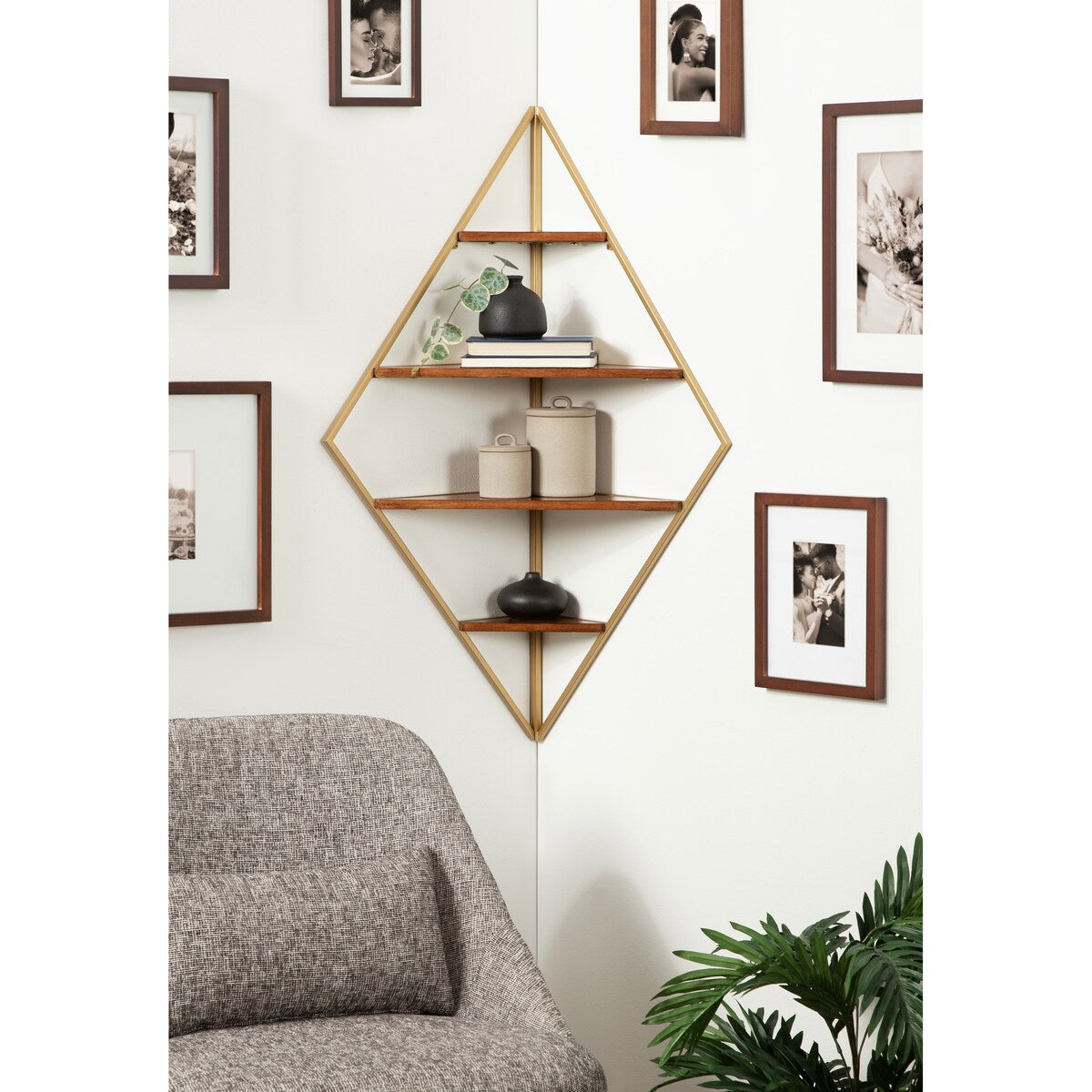 Kate and Laurel Melora Glam Metal and Wood 5-tier Corner Wall Shelf