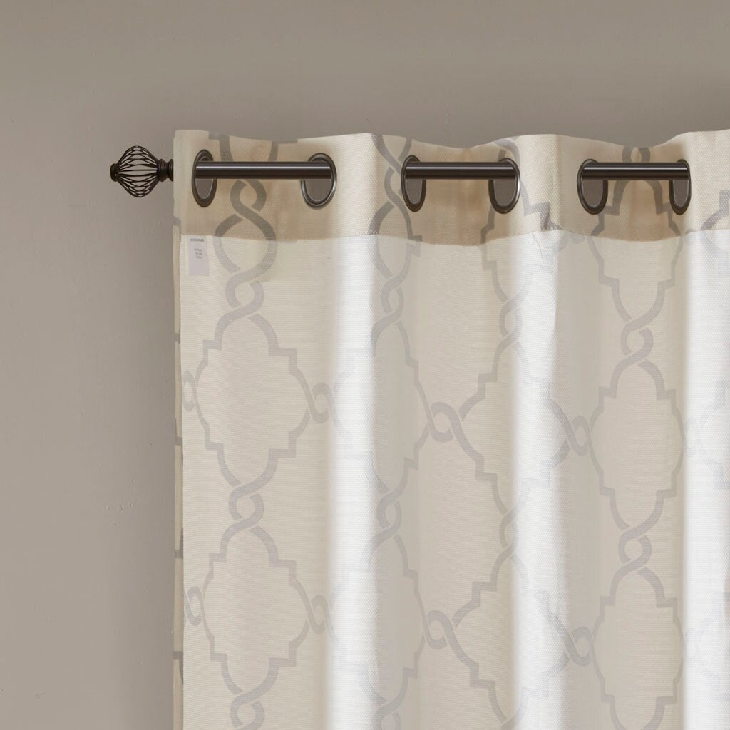 Cotton Blend Curtain Panel Pair, Scroll Geometric Print Grommet Curtain Panel Machine Washable - 63/84/95/108