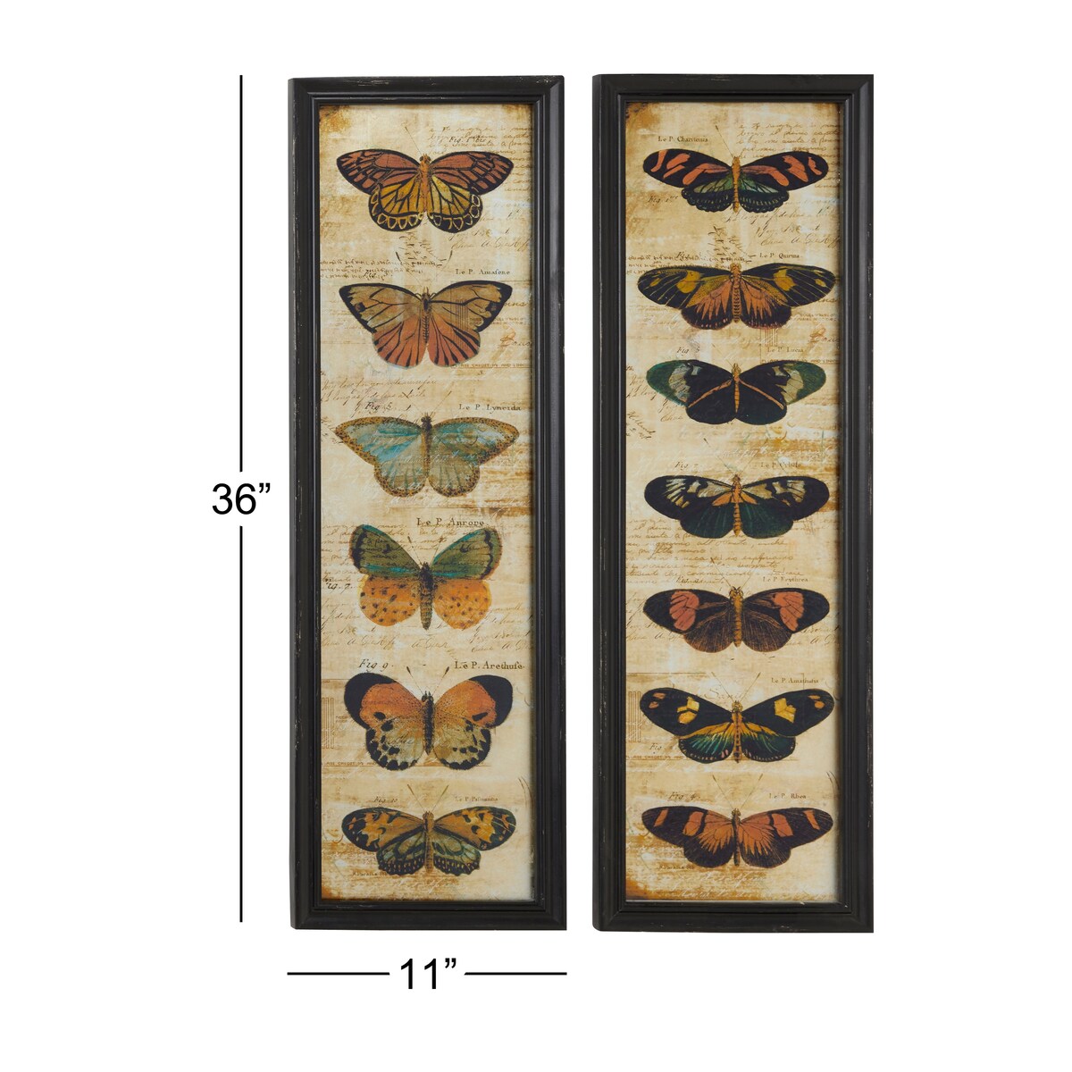 Glass Butterfly Living Room Wall Decor with Black Frame - Set of 2 Multi Colored - Roche River Decor