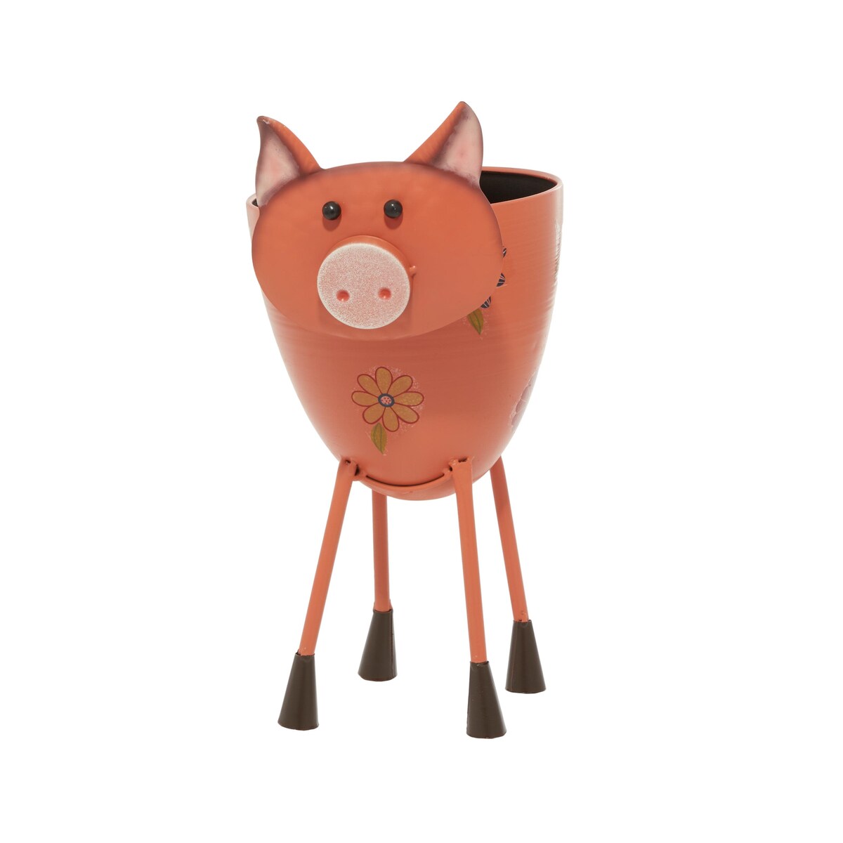 Metal Pig Indoor Outdoor Planter with Floral Accents - Pink - Roche River Decor