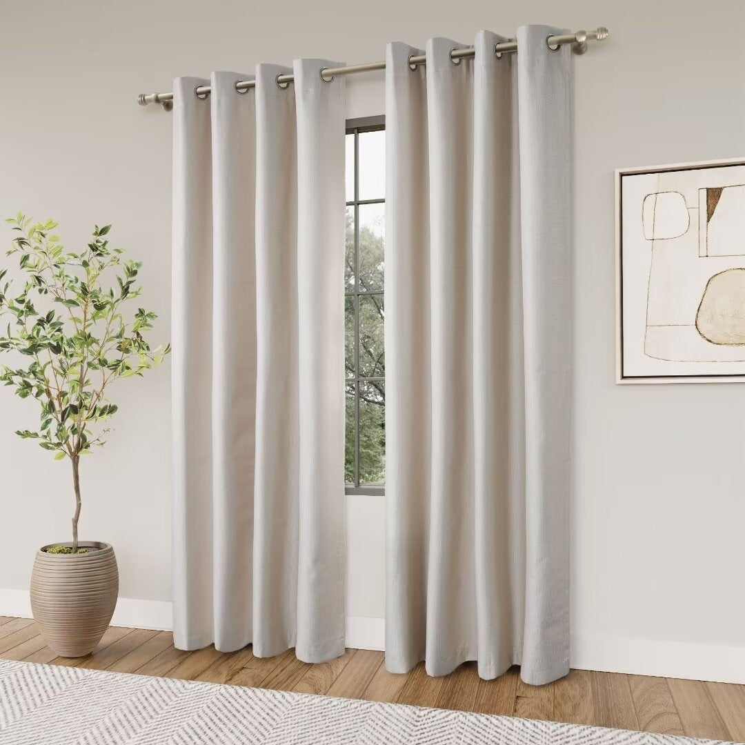 Textured Grid 100% Blackout Grommet Curtain Pair(2 Panels)