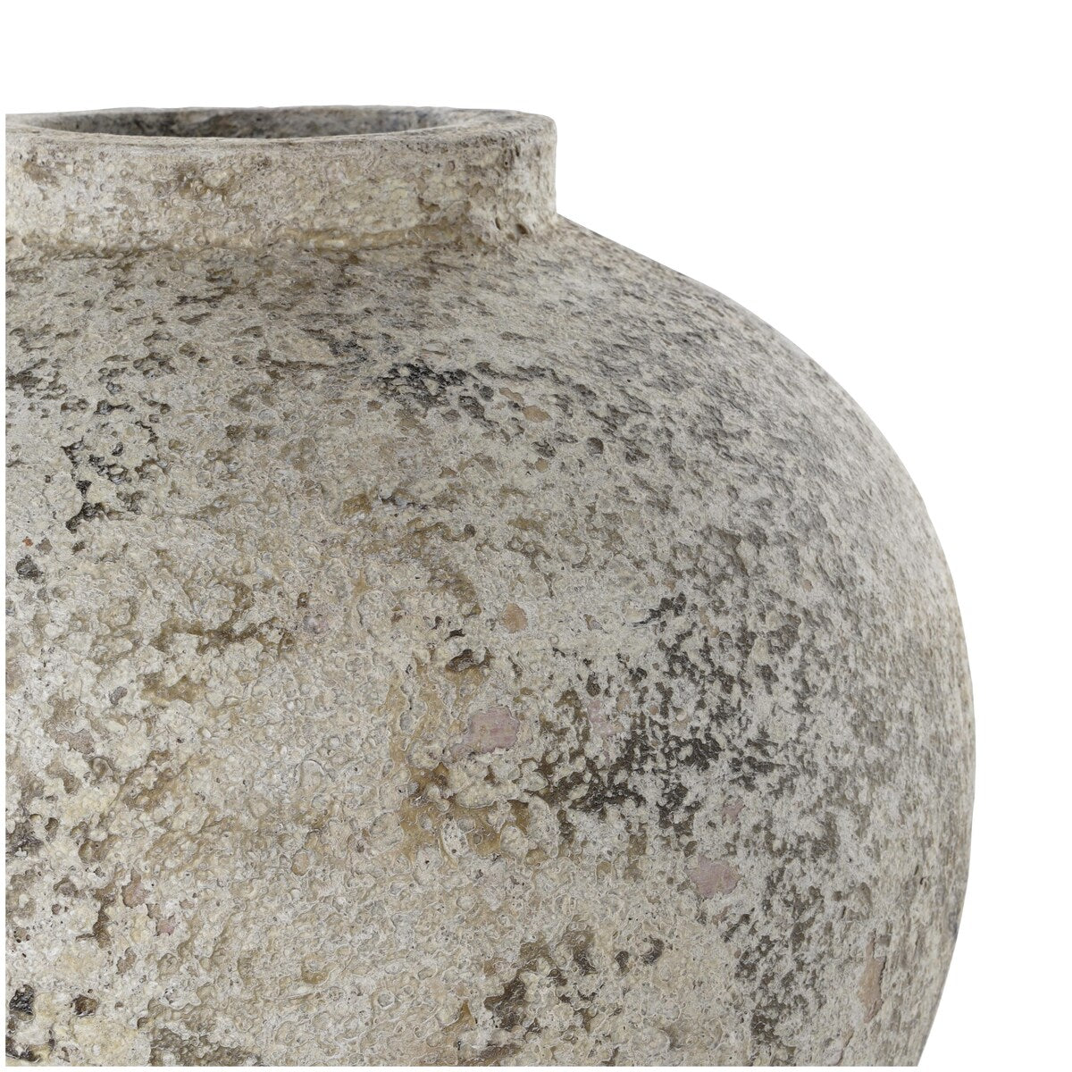 Ceramic Handmade Antique Style Round Decorative Vase with Textured Distressing - Cream - Roche River Decor