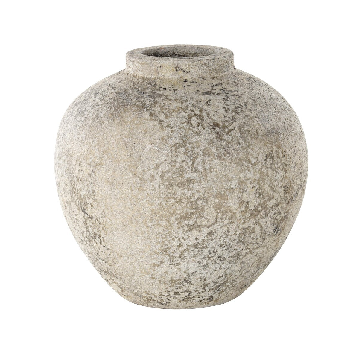 Ceramic Handmade Antique Style Round Decorative Vase with Textured Distressing - Cream - Roche River Decor