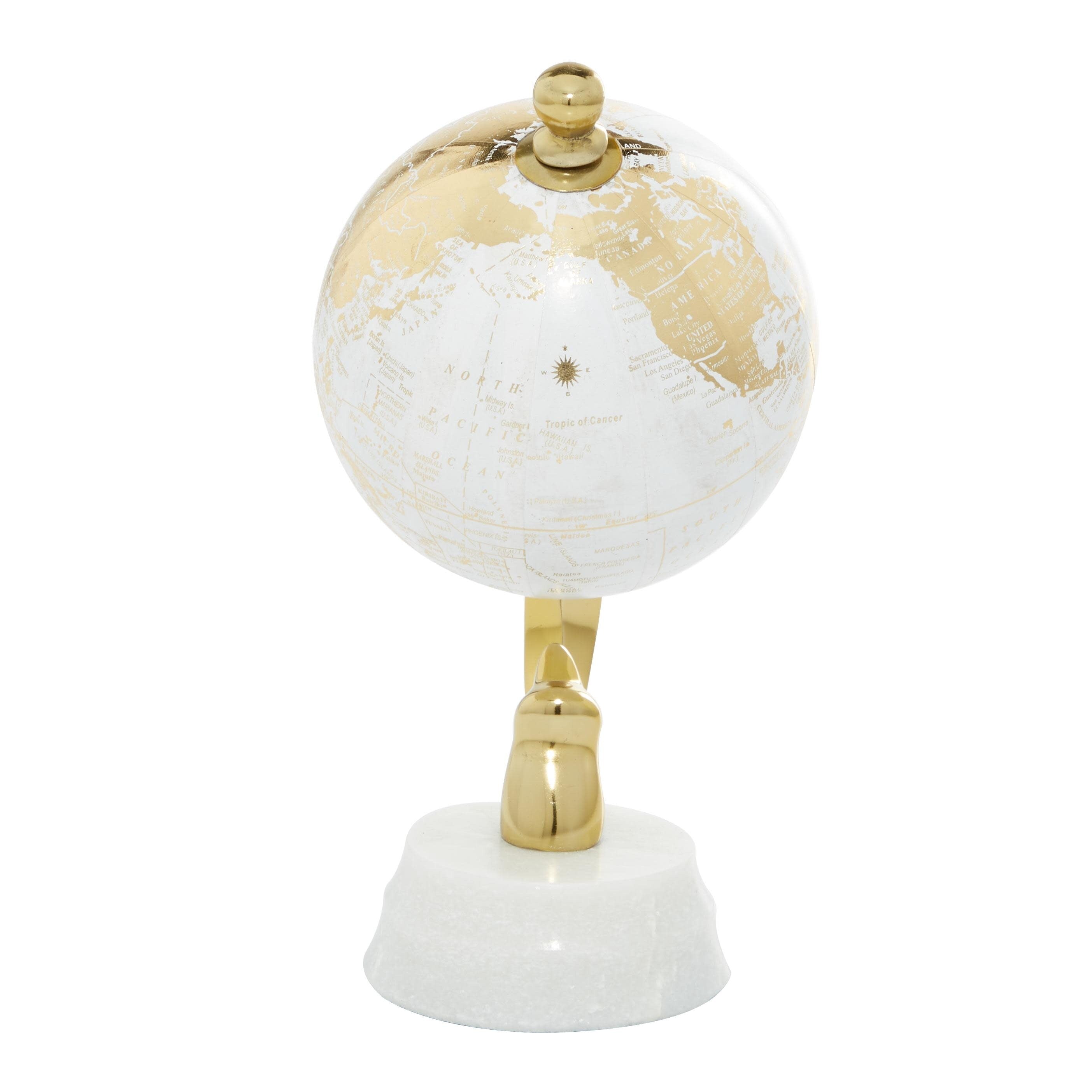 Aluminum Metal Globe with Marble Base - Blue or Gold - Roche River Decor