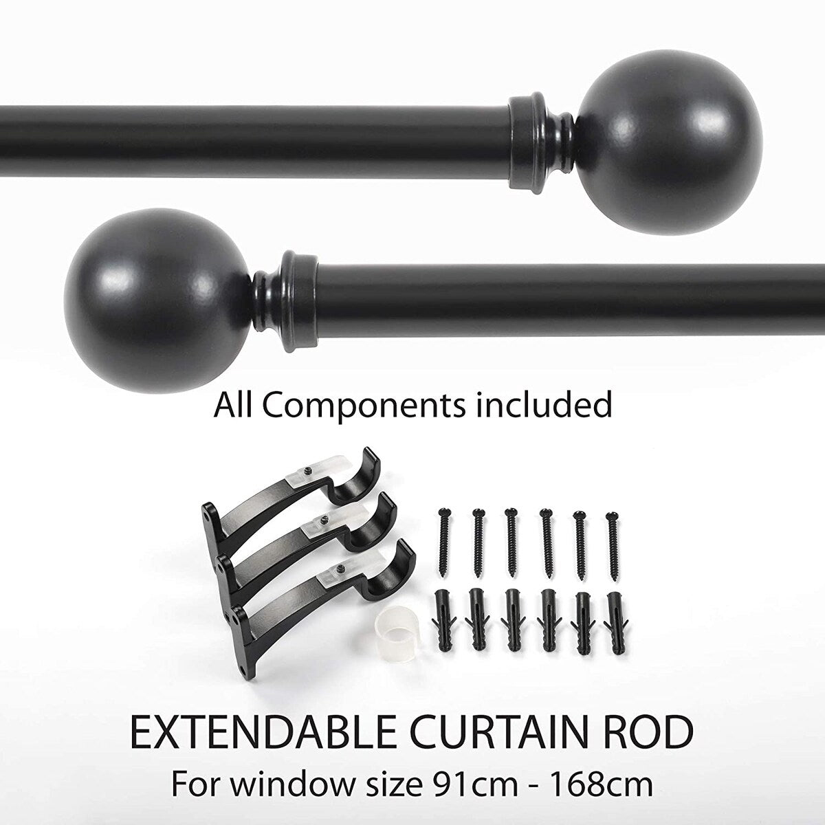 Deco window 1 Inch Adjustable Curtain Rod for Windows & Doors Curtains with Ball Finials & Brackets Set