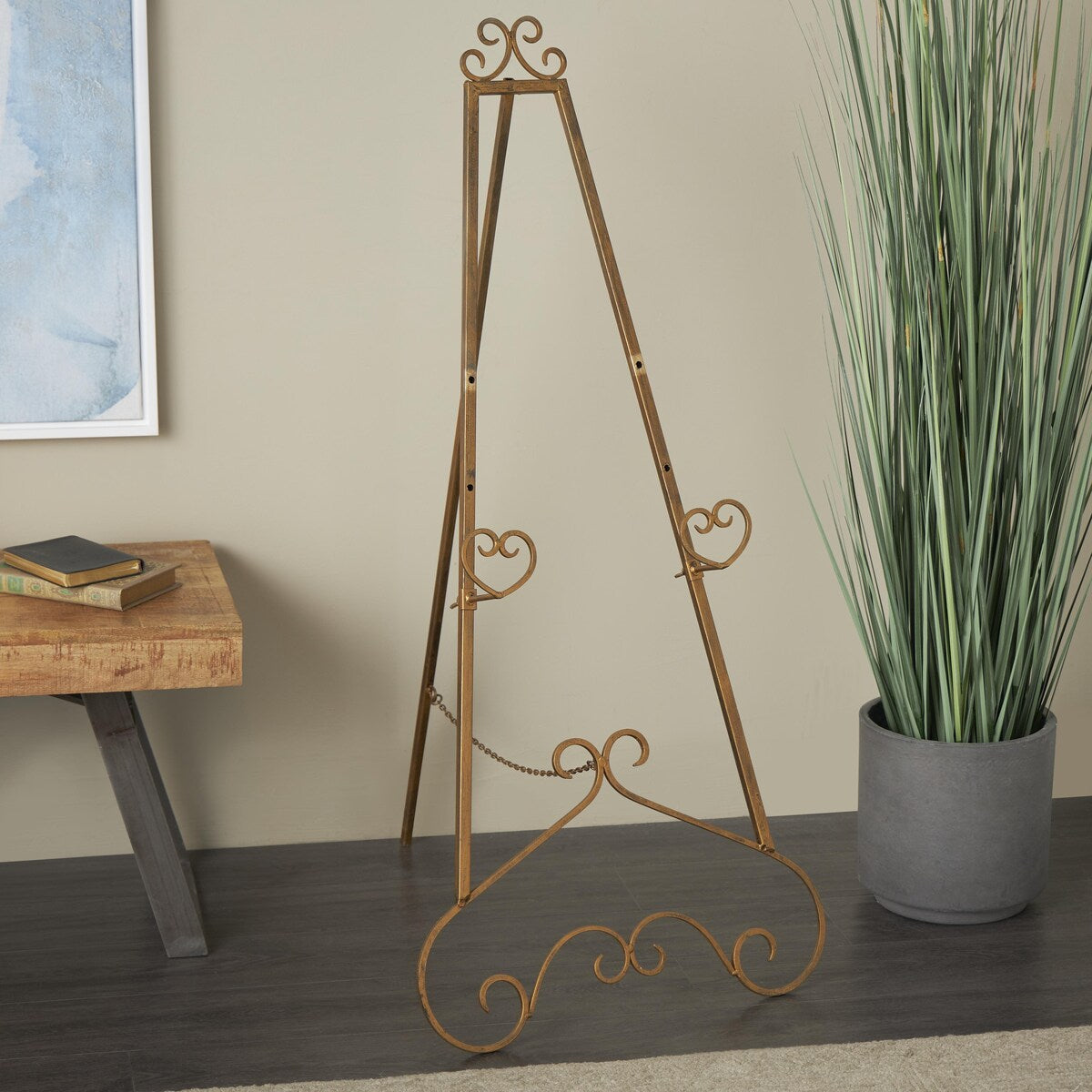 Metal Scroll Adjustable 3 Tier Display Easel with Chain Support - Gold - Roche River Decor