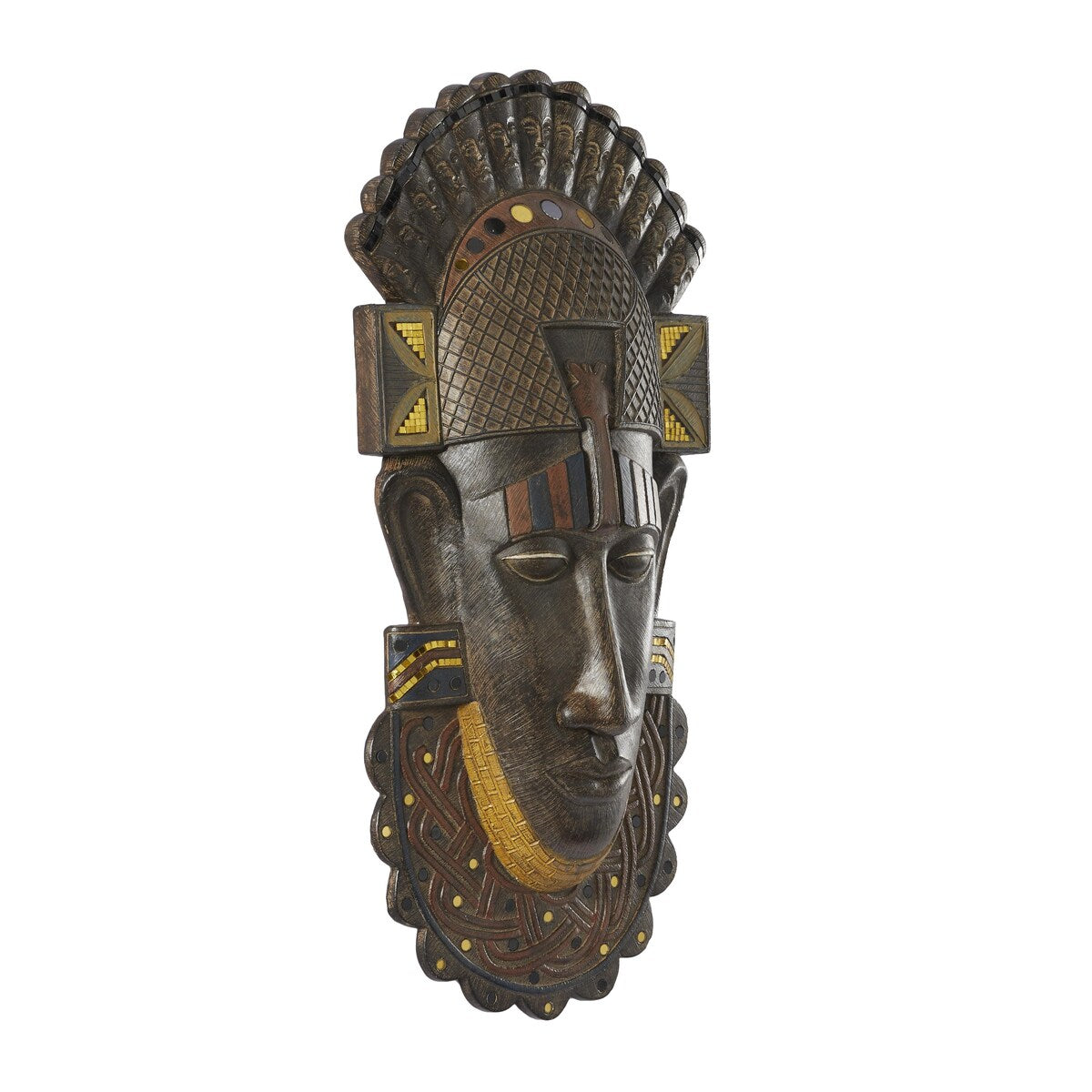 Polystone Mask African Tribal Home Wall Decor with Mirrored Gold Accents - Brown - Roche River Decor