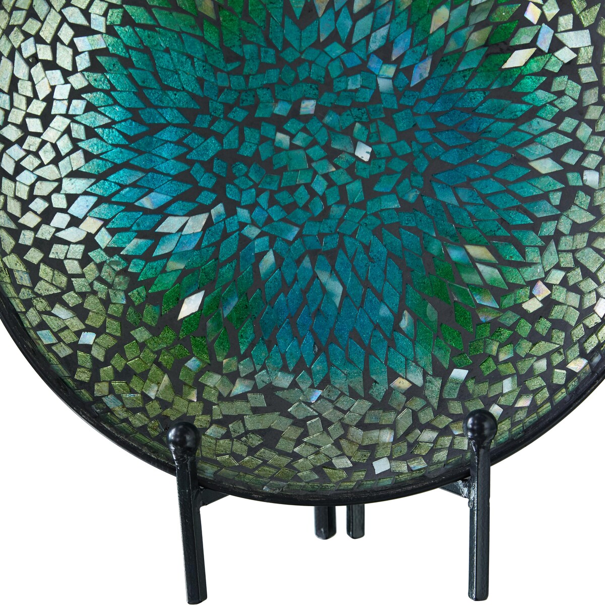 Glass Abstract Handmade Mosaic Inspired Charger with Black Stand - Green - Roche River Decor