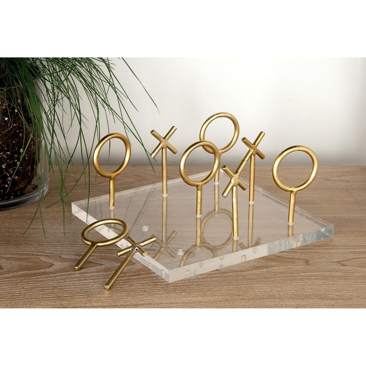 Acrylic Plastic Tic Tac Toe Game Set with Gold Stick Pieces - Gold - CosmoLiving by Cosmopolitan