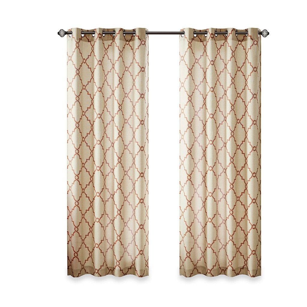 Cotton Blend Curtain Panel Pair, Scroll Geometric Print Grommet Curtain Panel Machine Washable - 63/84/95/108