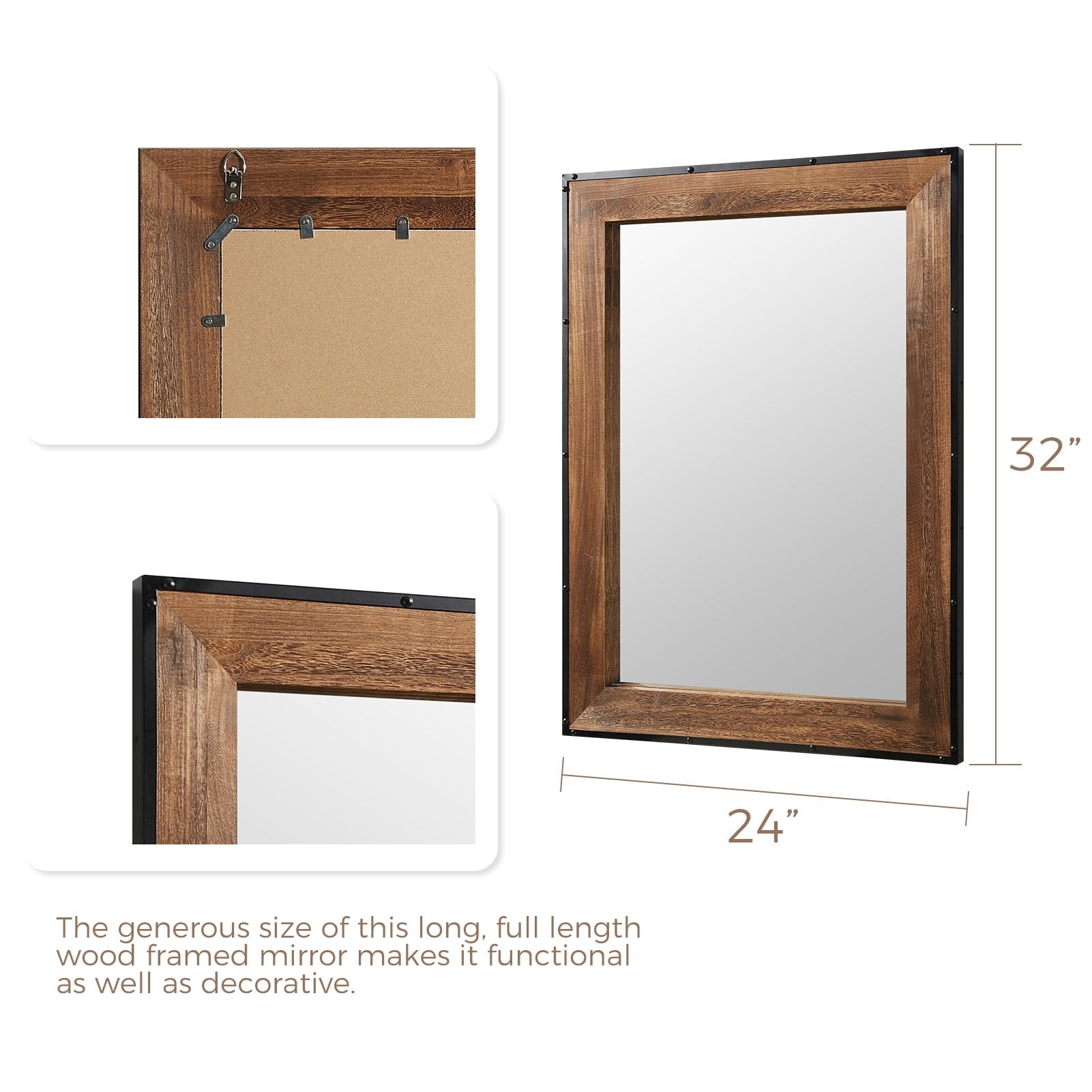 Rustic Natural Wood and Iron Framed Wall Vanity Mirror