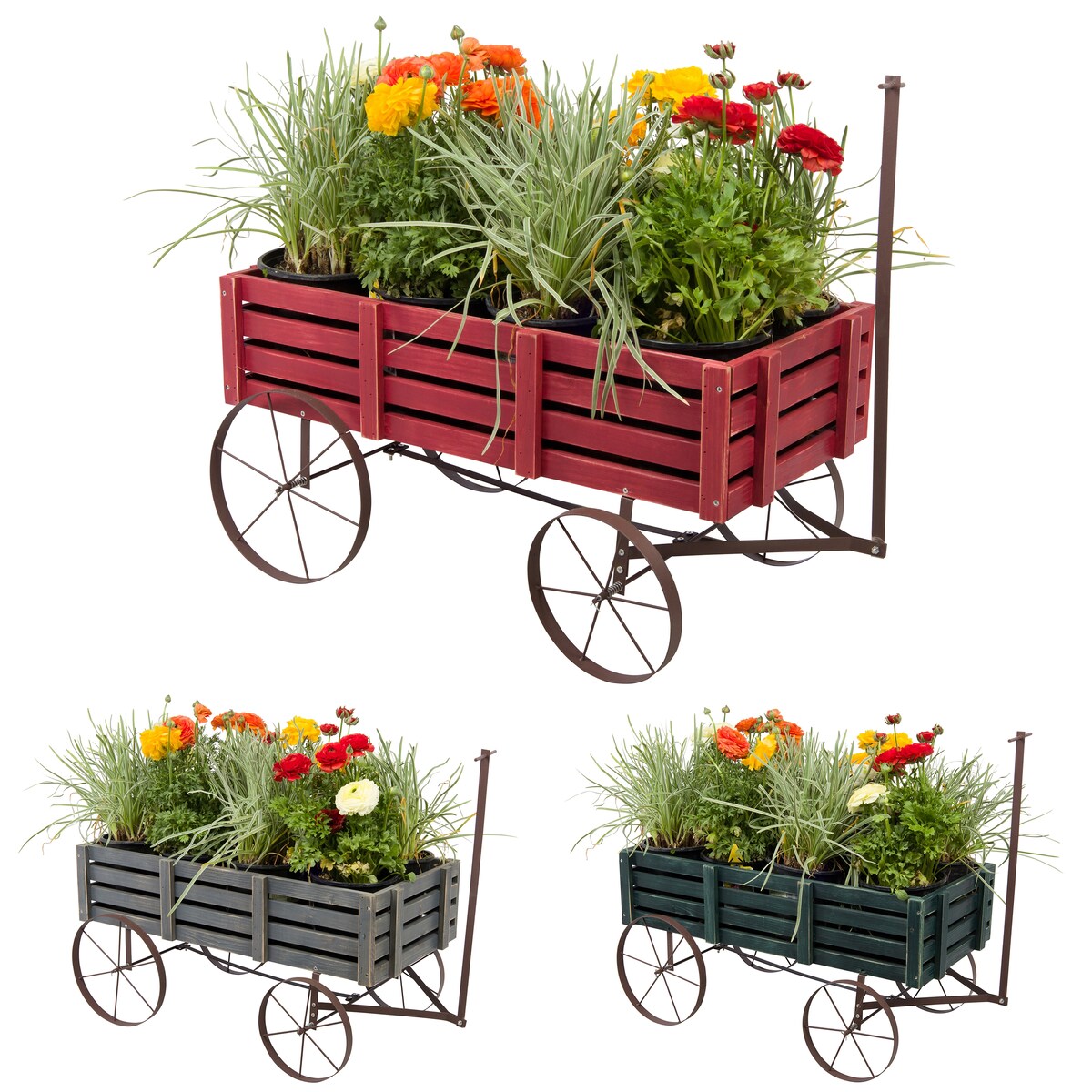 Goldcoast 51 Rustic Wagon Garden Planter with Metal Wheels