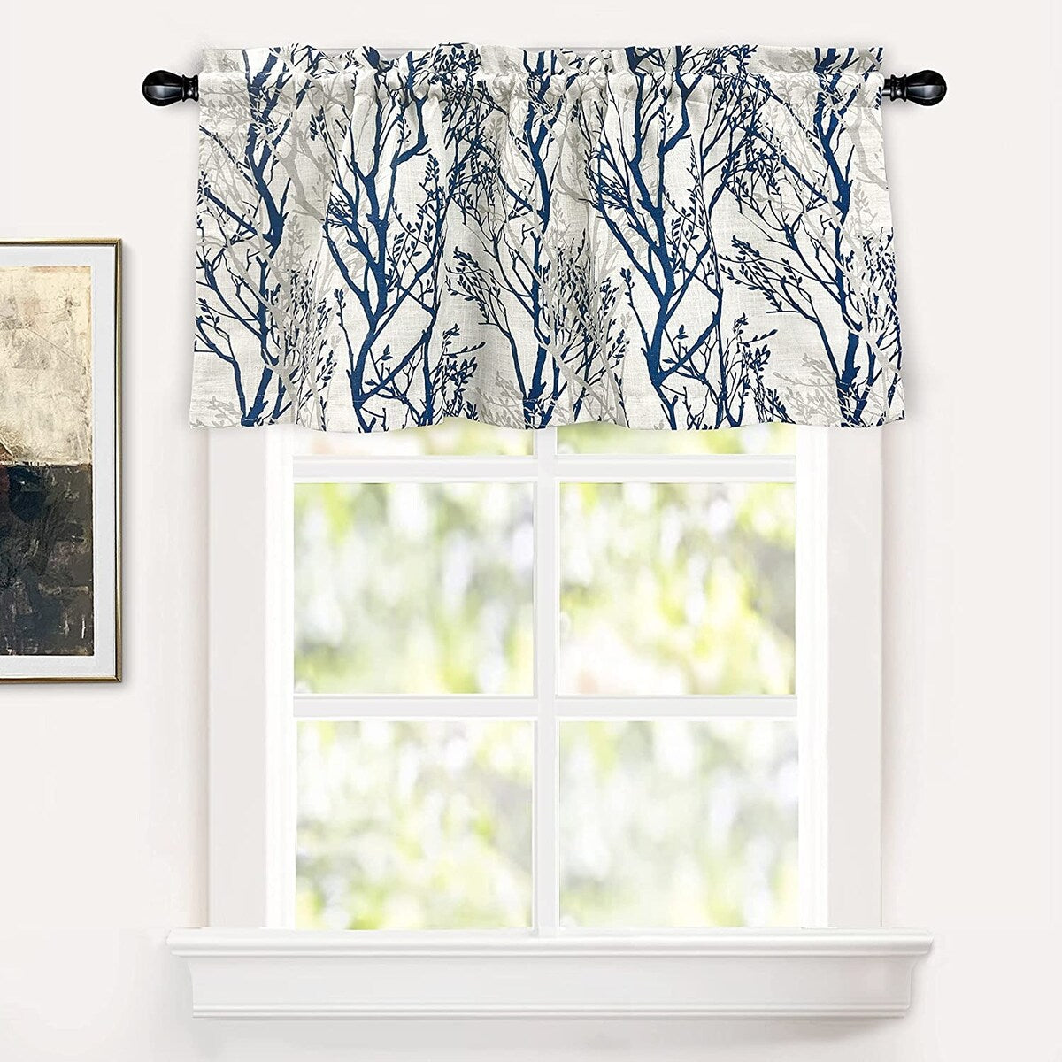 DriftAway Tree Branch Linen Blend Abstract Ink Printing Lined Window Curtain Valance