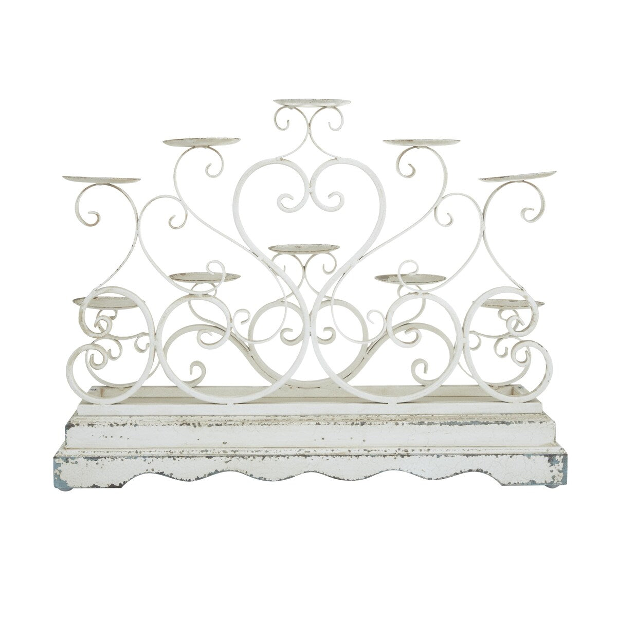 Metal Scroll Pillar 10 Plate Candelabra - White - Roche River Decor