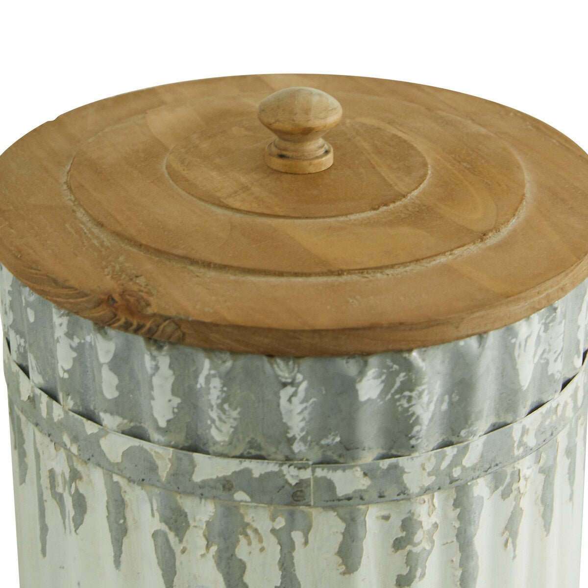 Metal Distressed Living Room Decorative Jars with Wood Lids - Set of 3 White - Roche River Decor