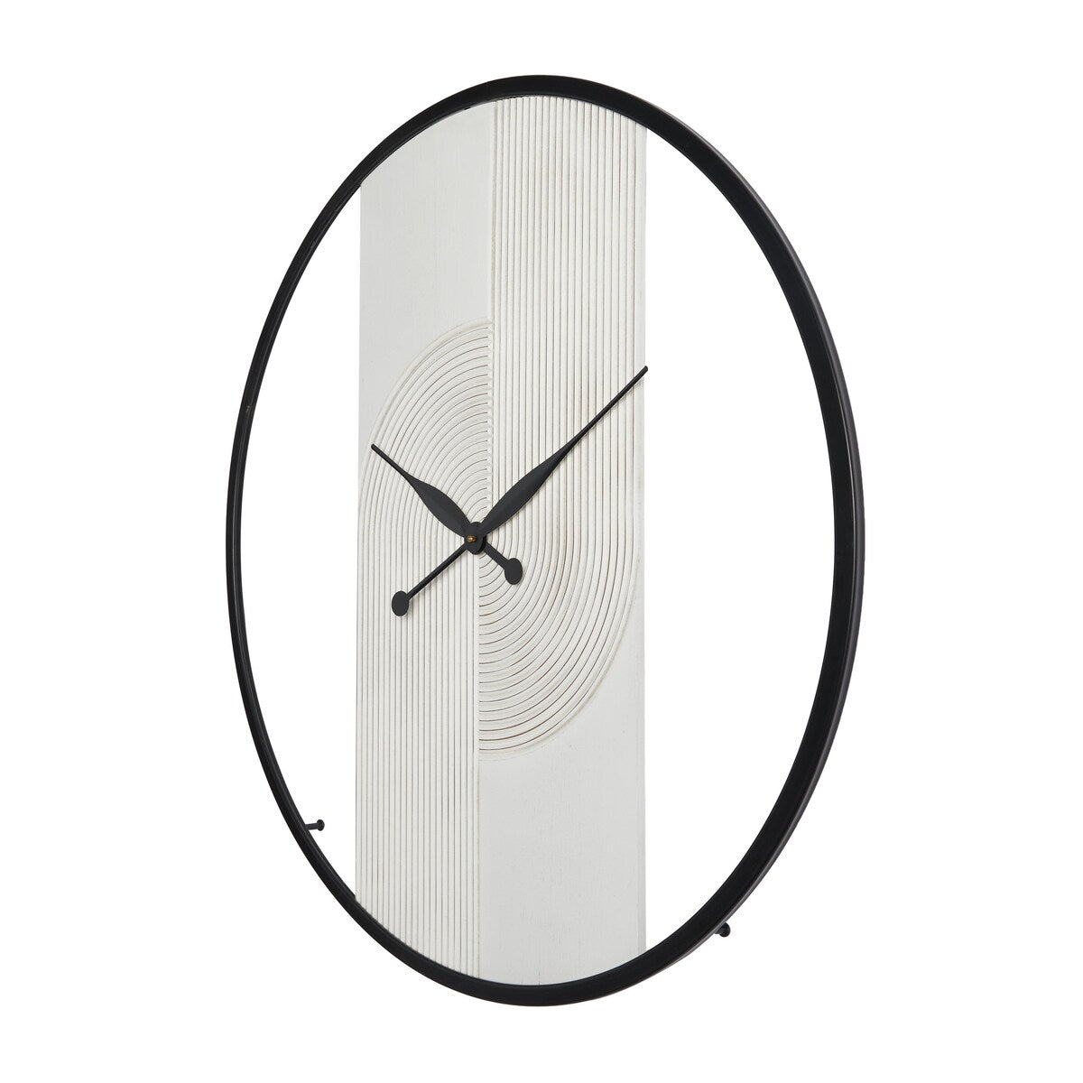 Wood Geometric Art Deco Inspired Line Art Decorative Wall Clock with Black Accents - White - The Novogratz