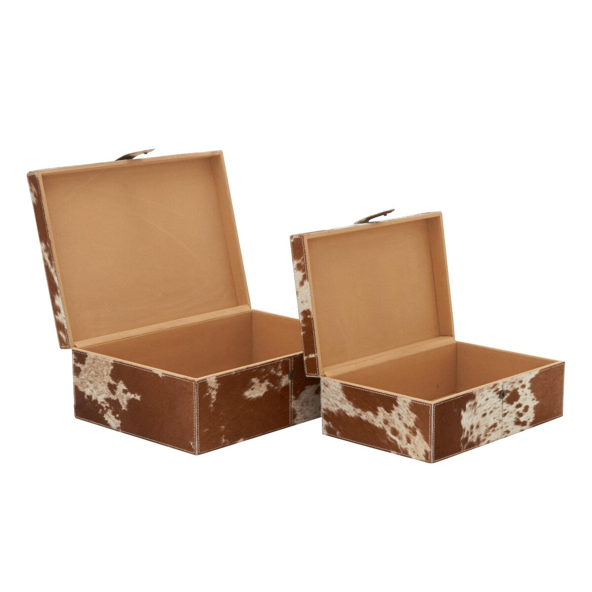 Leather Handmade Decorative Box with Hinged Lid - Set of 2 Gray, Brown or Dark Brown - Roche River Decor