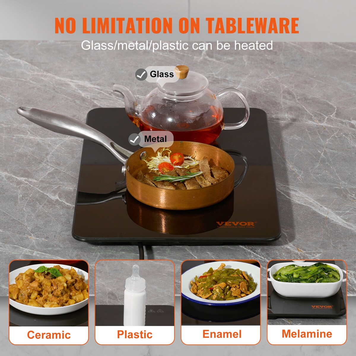 VEVOR 16.5x11 16.5x23.6 18.9x10.2 Inch Electric Tray 35-100℃ Temp Control Dinner Catering Parties Black