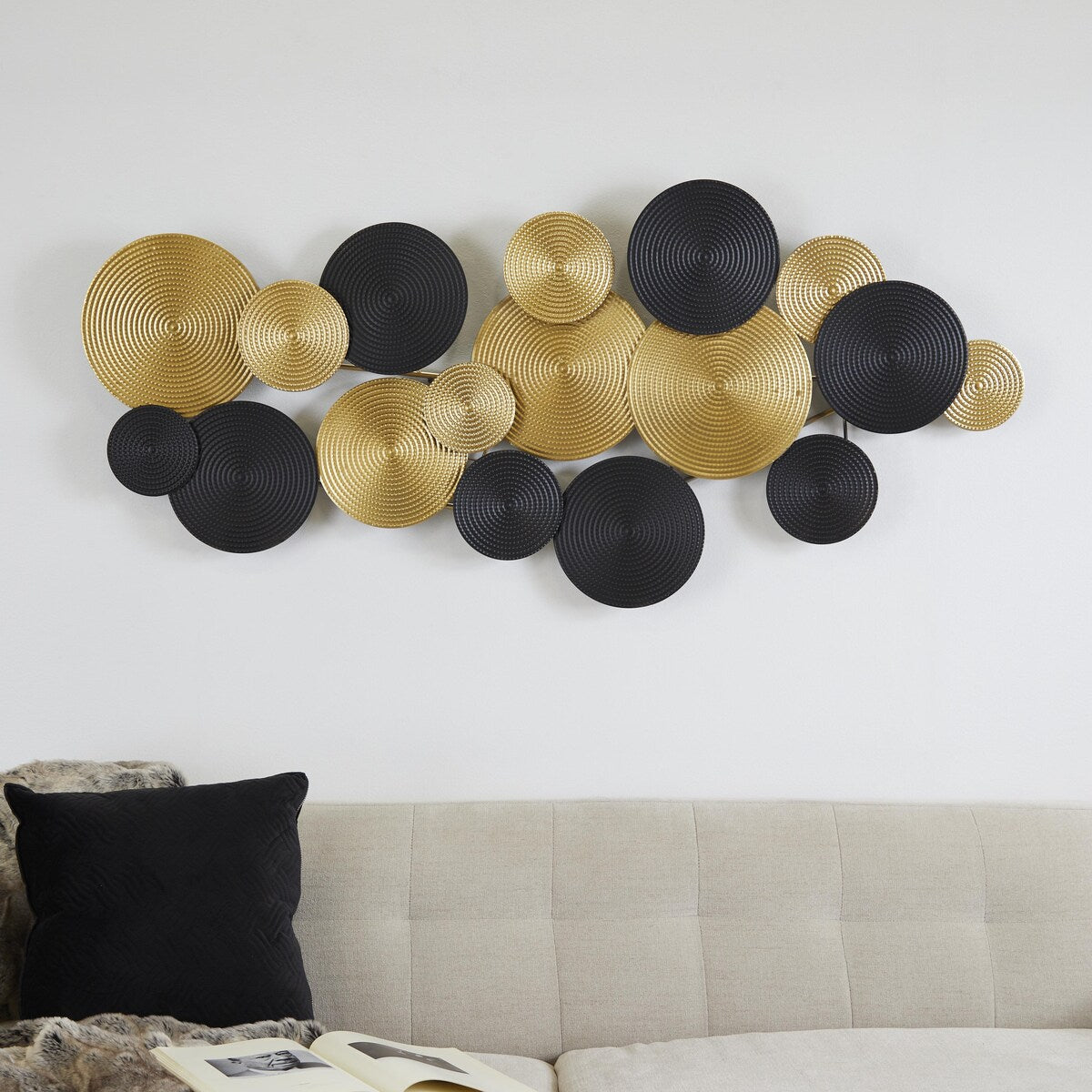 Metal Plate Overlapping Textured Spiral Home Wall Decor with Black Accents - Gold - CosmoLiving by Cosmopolitan