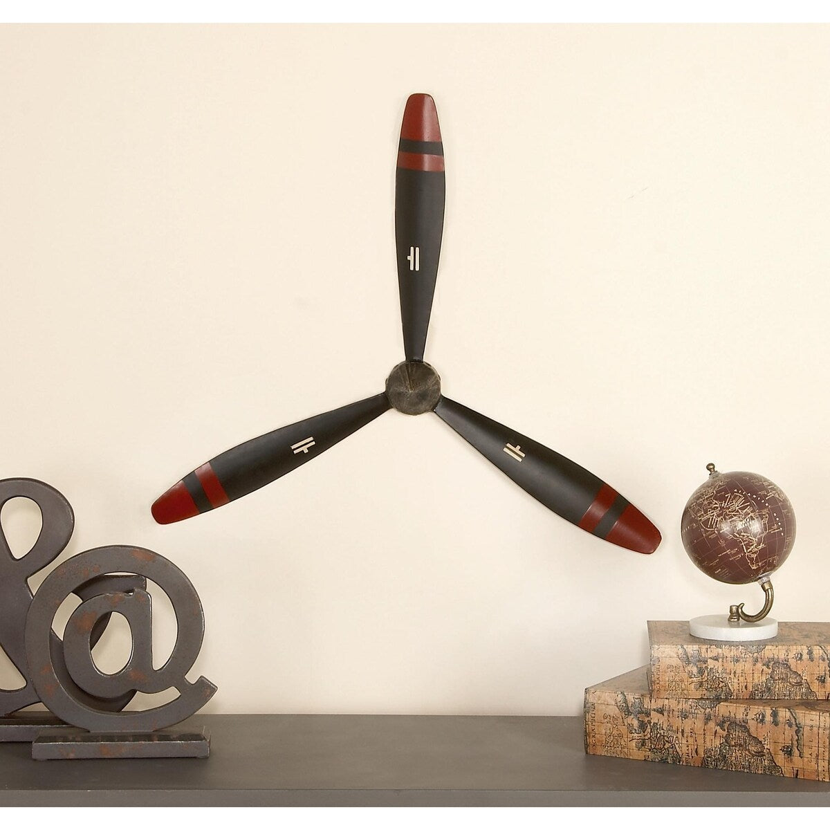 Metal Airplane Propeller 3 Blade Home Wall Decor with Aviation Detailing - Black - Roche River Decor