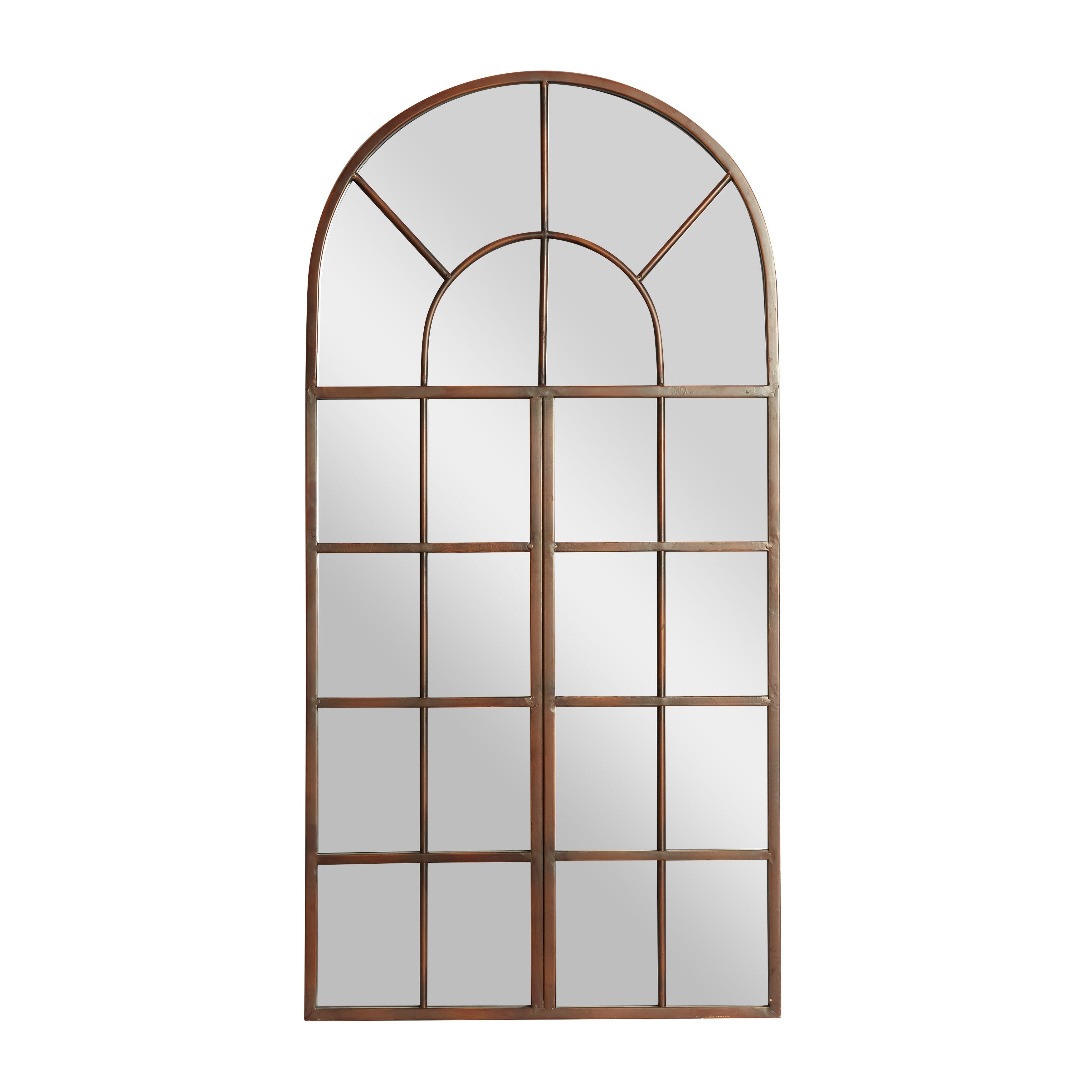 Metal Window Pane Inspired Grid Room Wall Mirror - Copper, Brown, Black - Roche River Decor