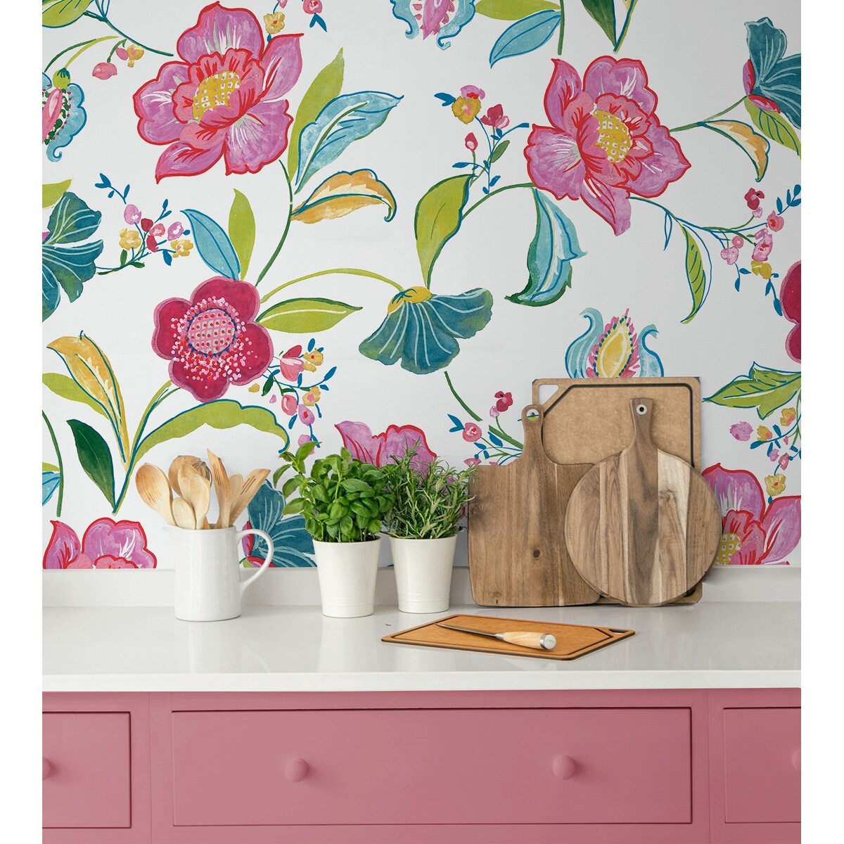 NextWall Painterly Floral Peel and Stick Wallpaper