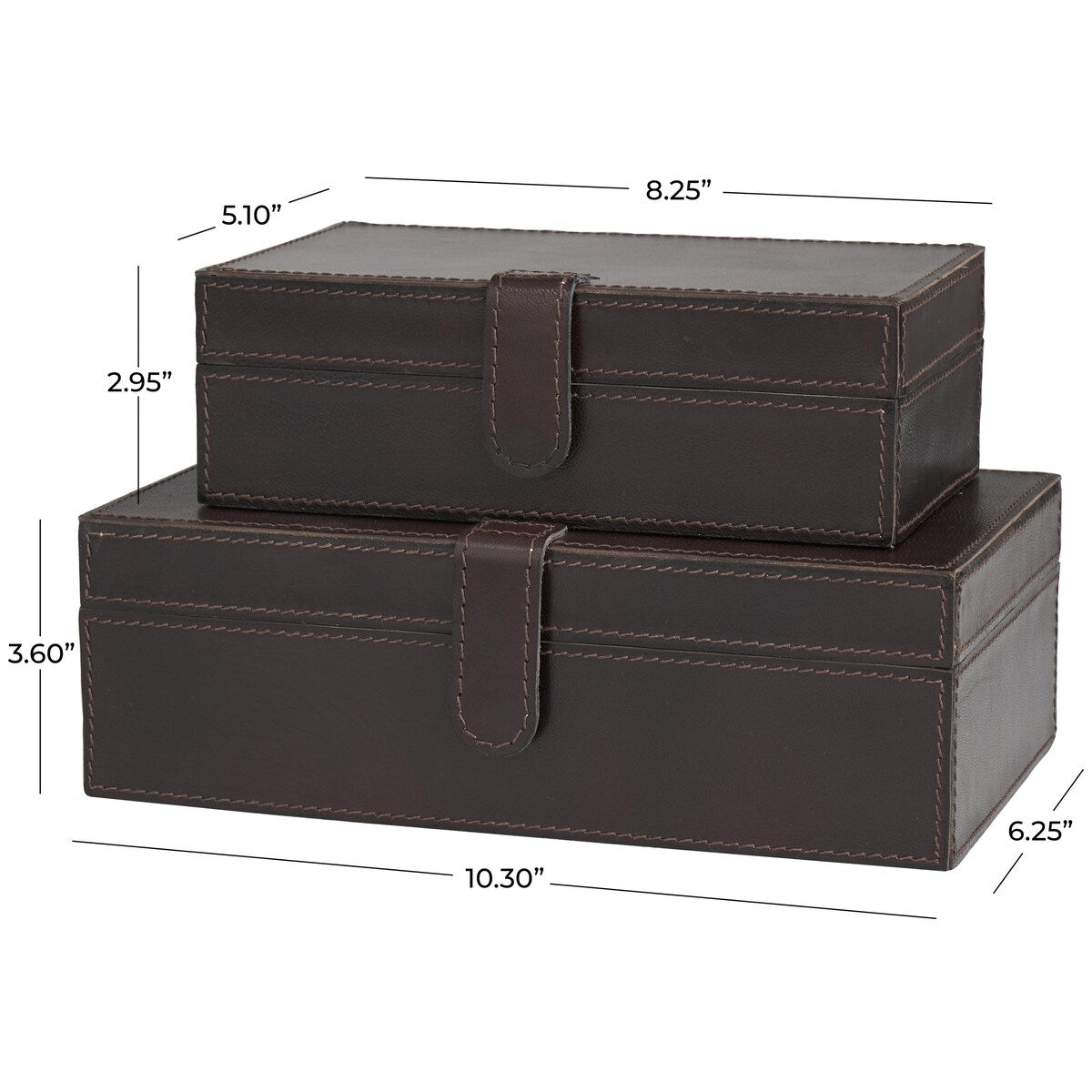 Leather Handmade Decorative Box with Hinged Lid - Set of 2 Gray, Brown or Dark Brown - Roche River Decor