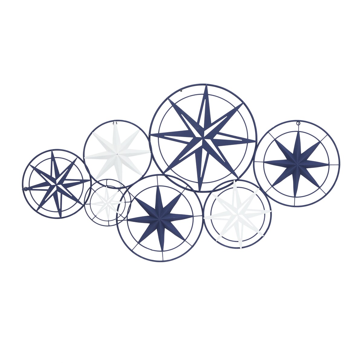 Metal Star Indoor Outdoor Cutout Compass Home Wall Decor with Overlapping Circular Frames - Blue - Roche River Decor