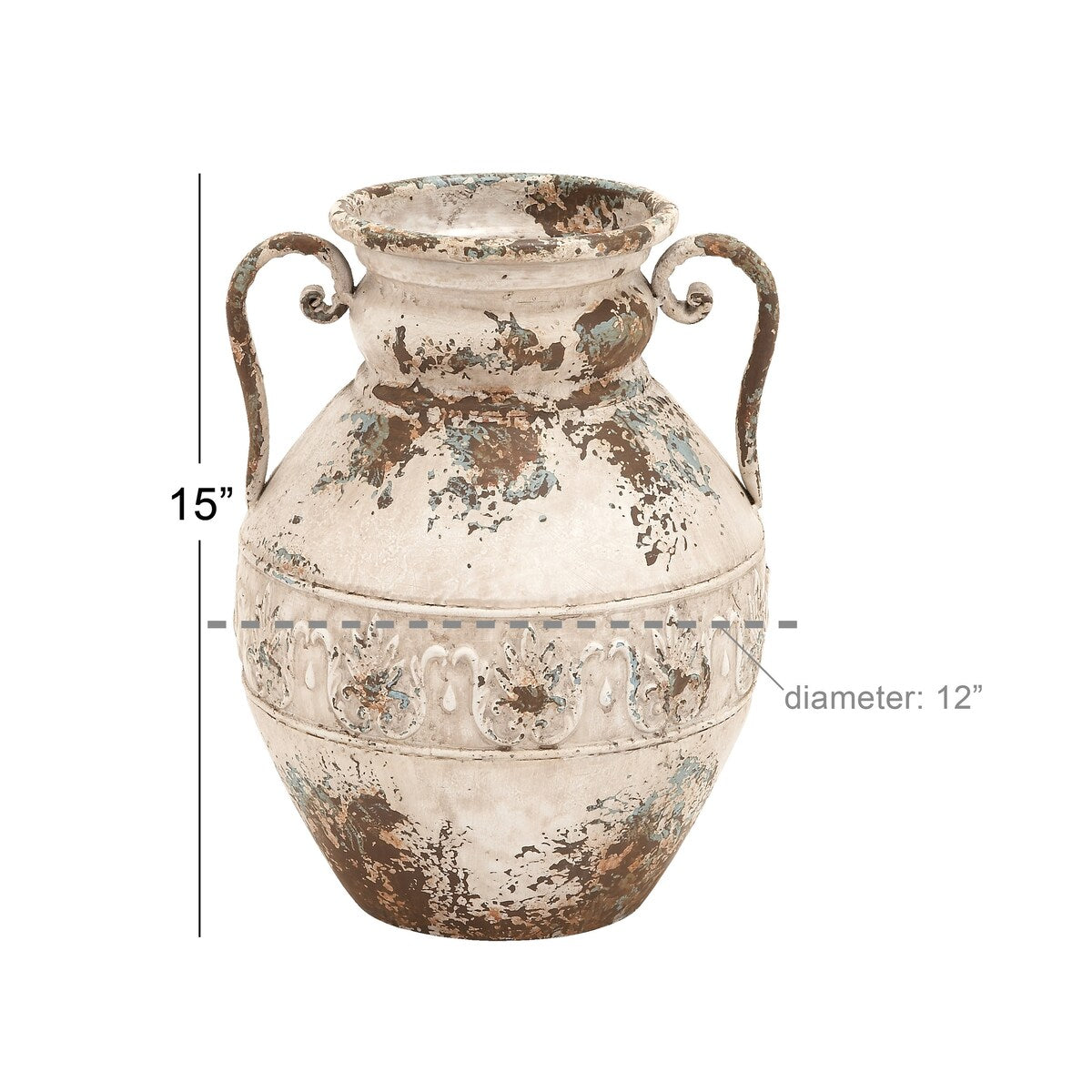 Metal Distressed Decorative Vase - White or Beige - Roche River Decor