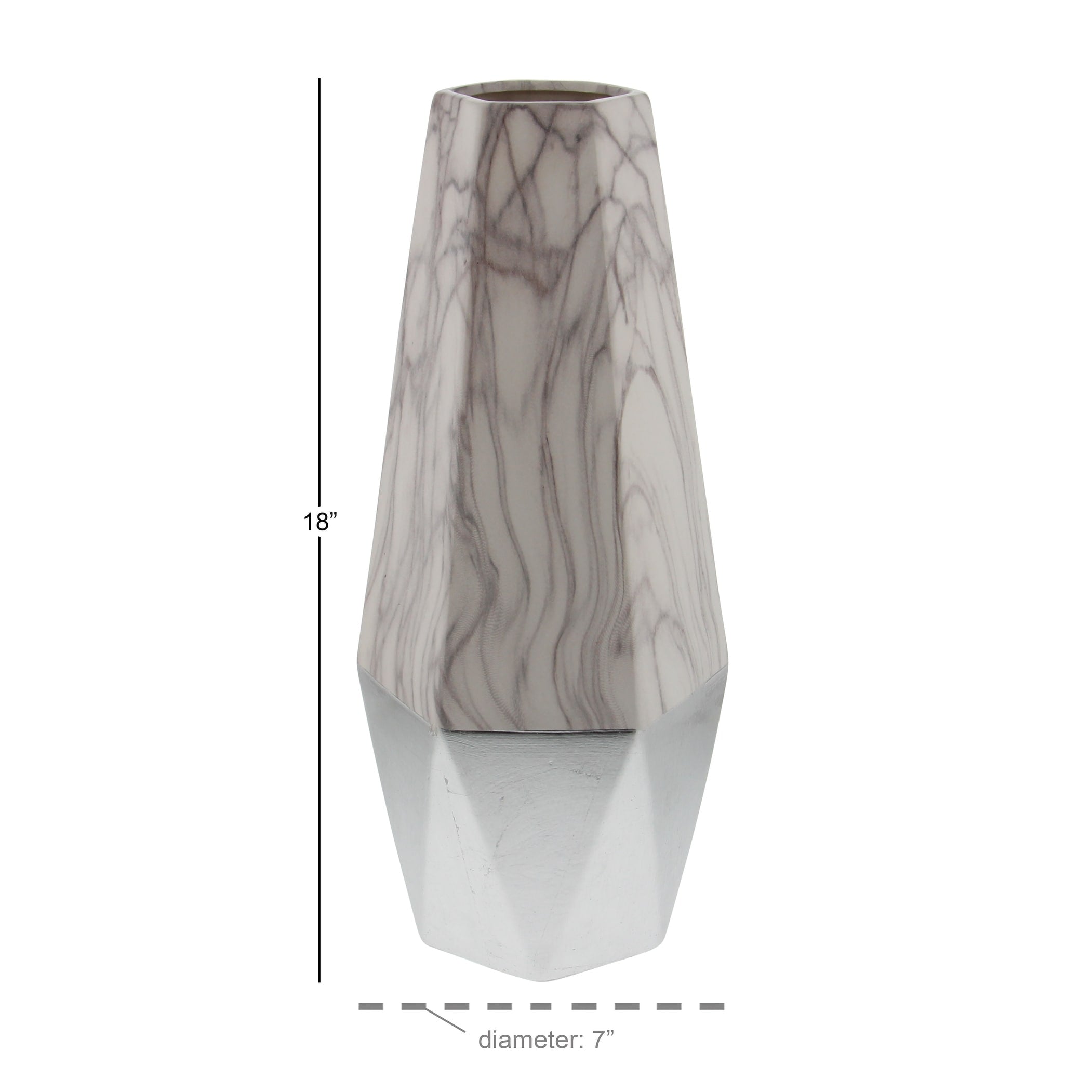 Ceramic Faux Marble Decorative Vase with Silver or Gold Base - Gray, Dark Gray or Gold - Roche River Decor