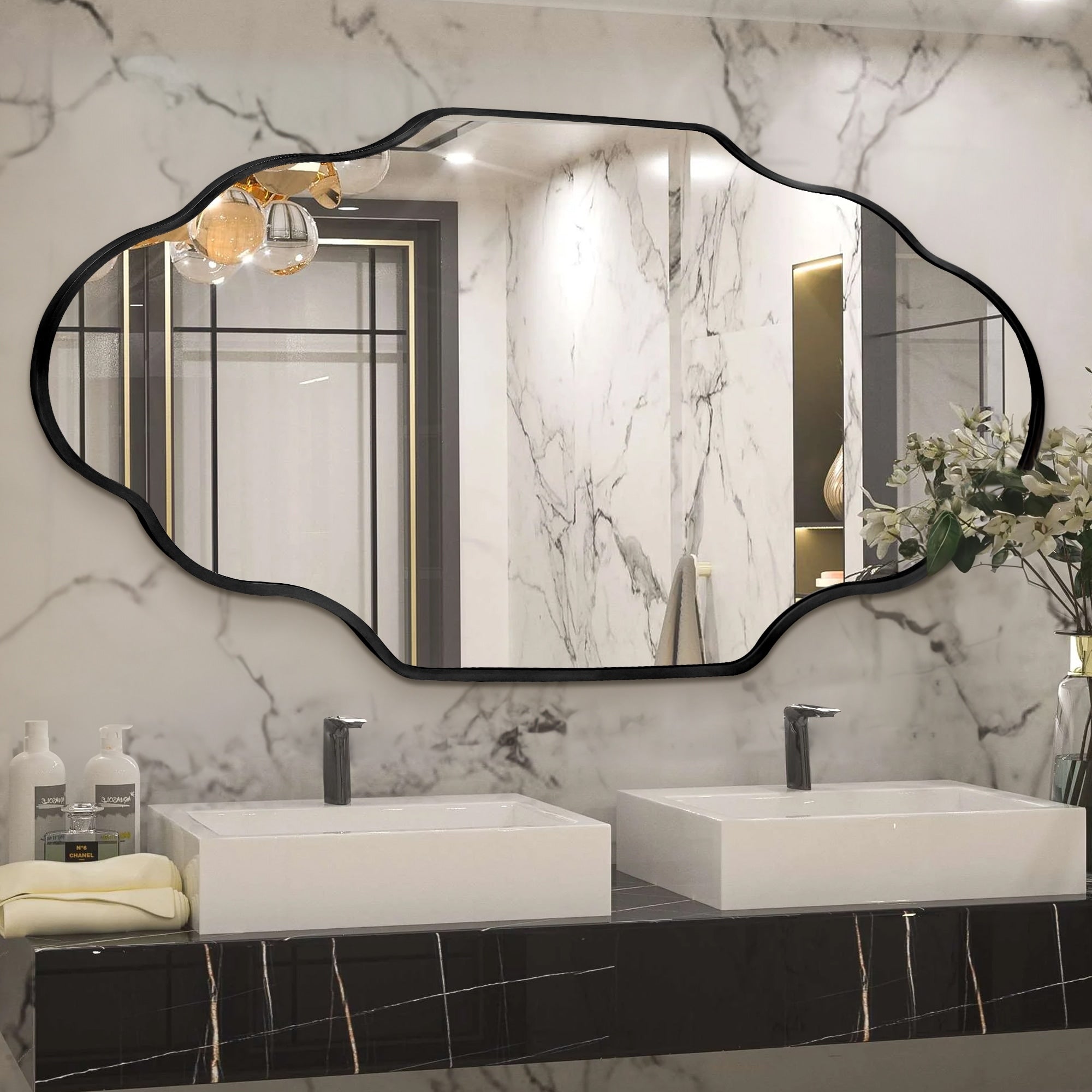 Irregular Aluminum Alloy Framed Wall Mirror Scalloped Wavy Bathroom Mirror