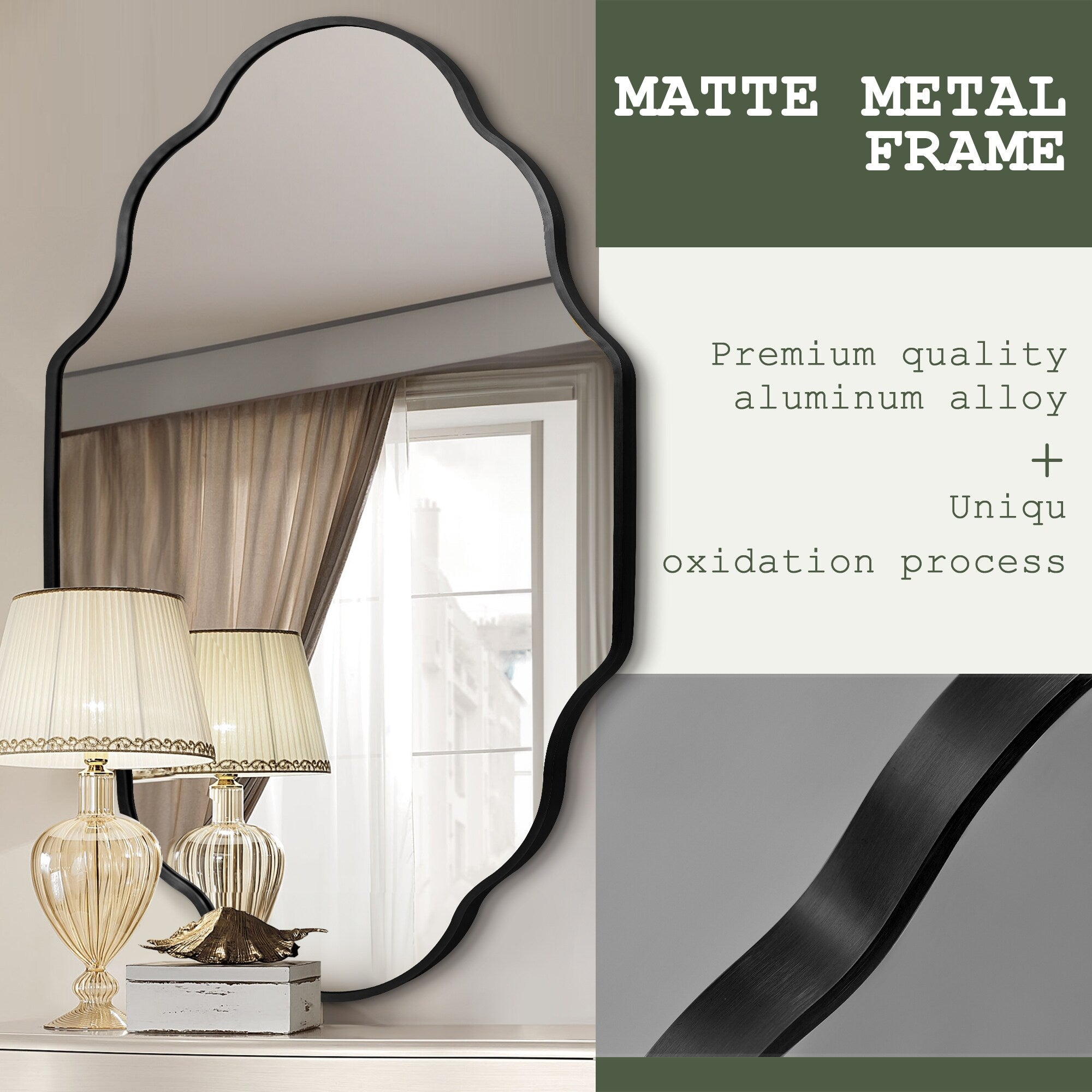 Irregular Aluminum Alloy Framed Wall Mirror Scalloped Wavy Bathroom Mirror