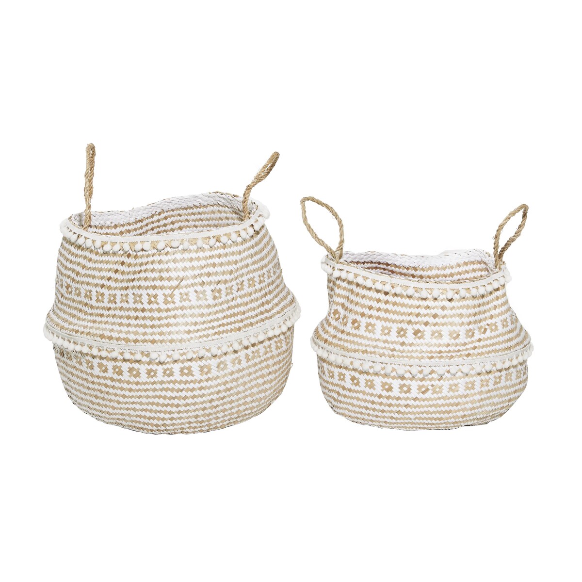 Seagrass Handmade Patterned Decorative and Functional Storage Basket with Handles - Set of 2 Brown - Roche River Decor