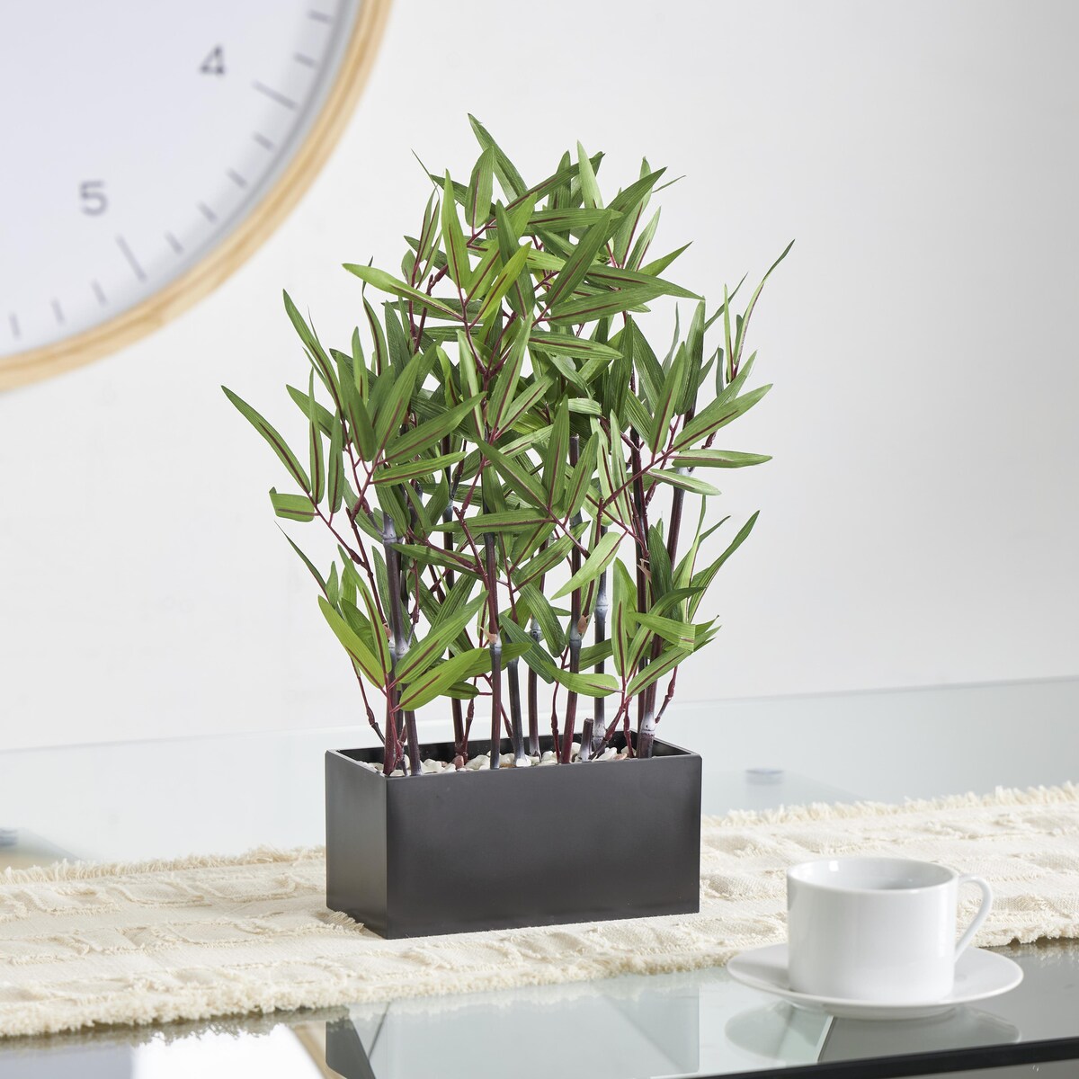 Faux Foliage Artificial Plant with Black Melamine Pot - Green - Roche River Decor