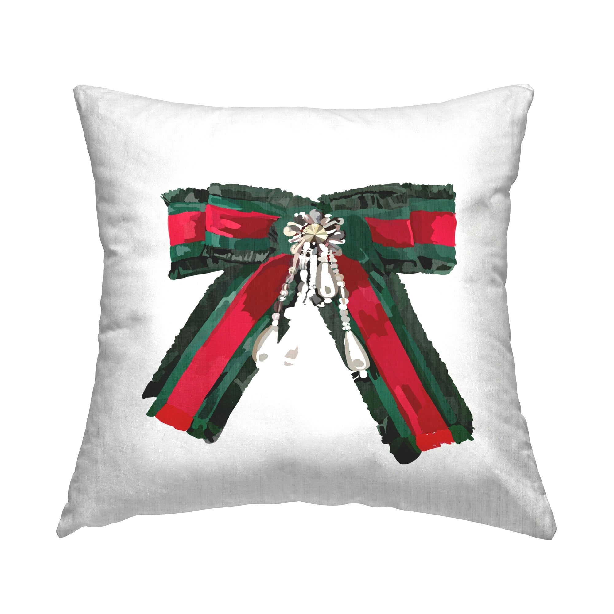 Stupell Green & Red Bow Decorative Printed Throw Pillow Design by Amelia Noyes