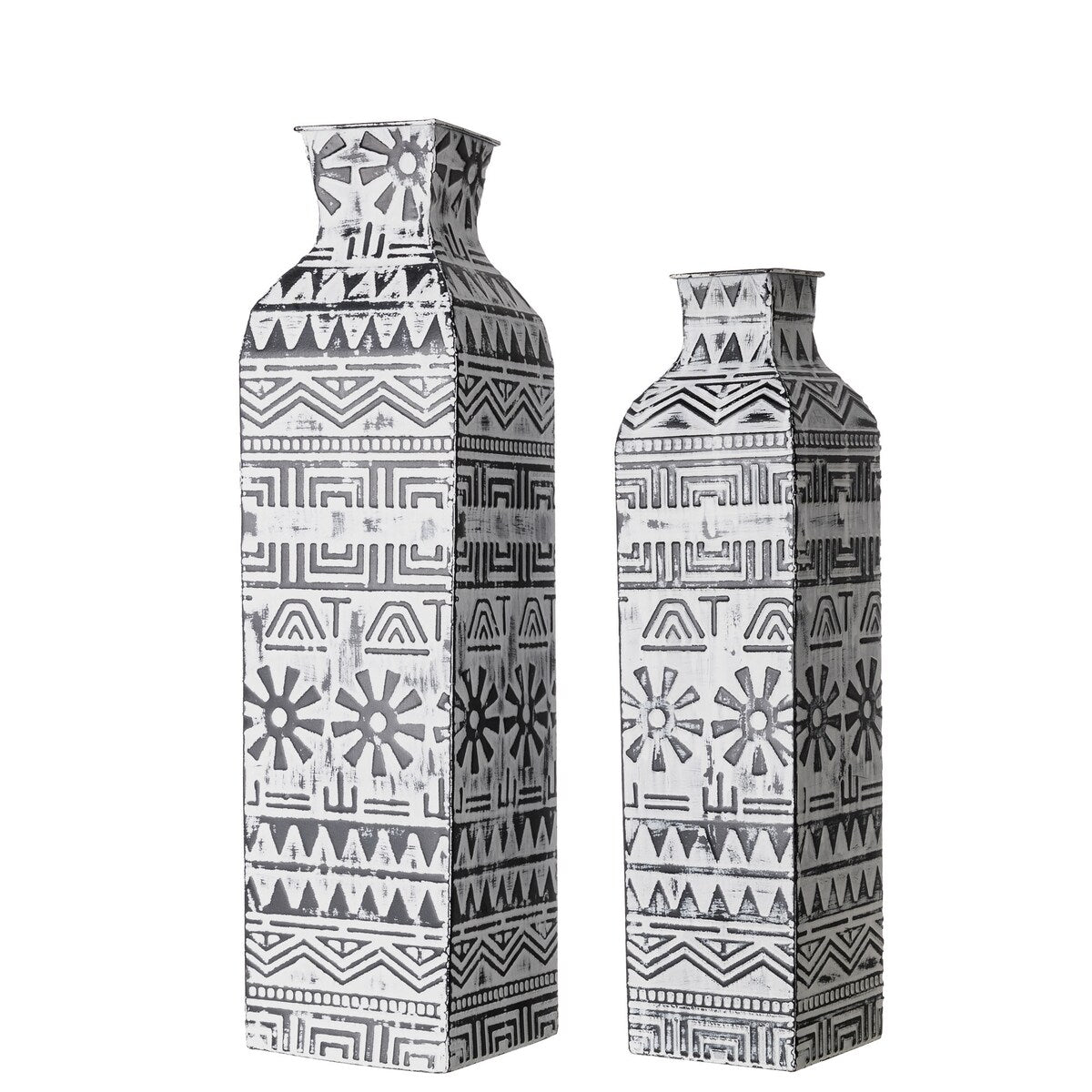 Glitzhome Set of 2 Global/Boho Exotic Textured Metal Table Floor Vases