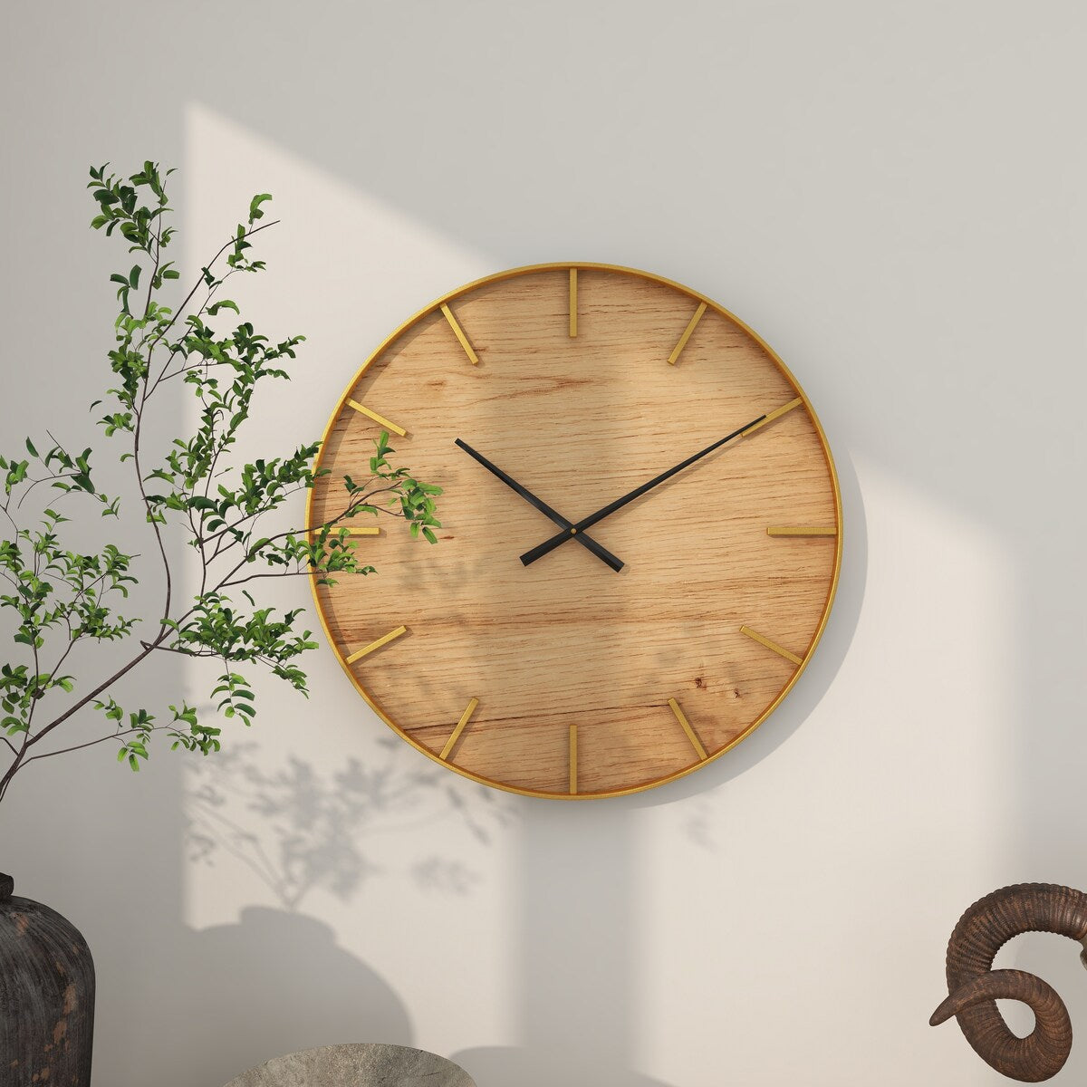 Wooden Decorative Wall Clock with Gold accents - Brown - Roche River Decor